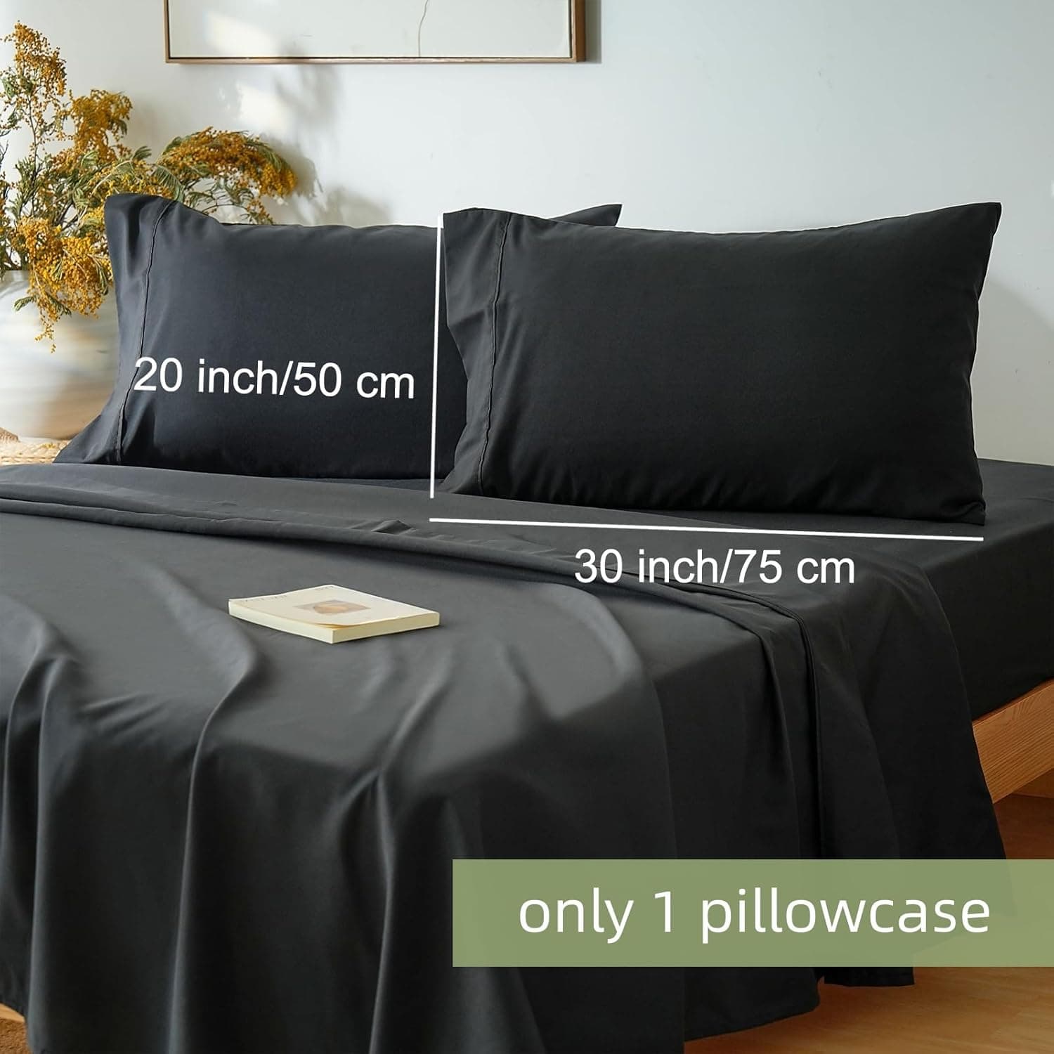 Mohap Bed Sheet Set 3 Pieces Double Brushed Microfiber 1800 - Breathable All Season Luxury Soft Bedding - Twin Black 3