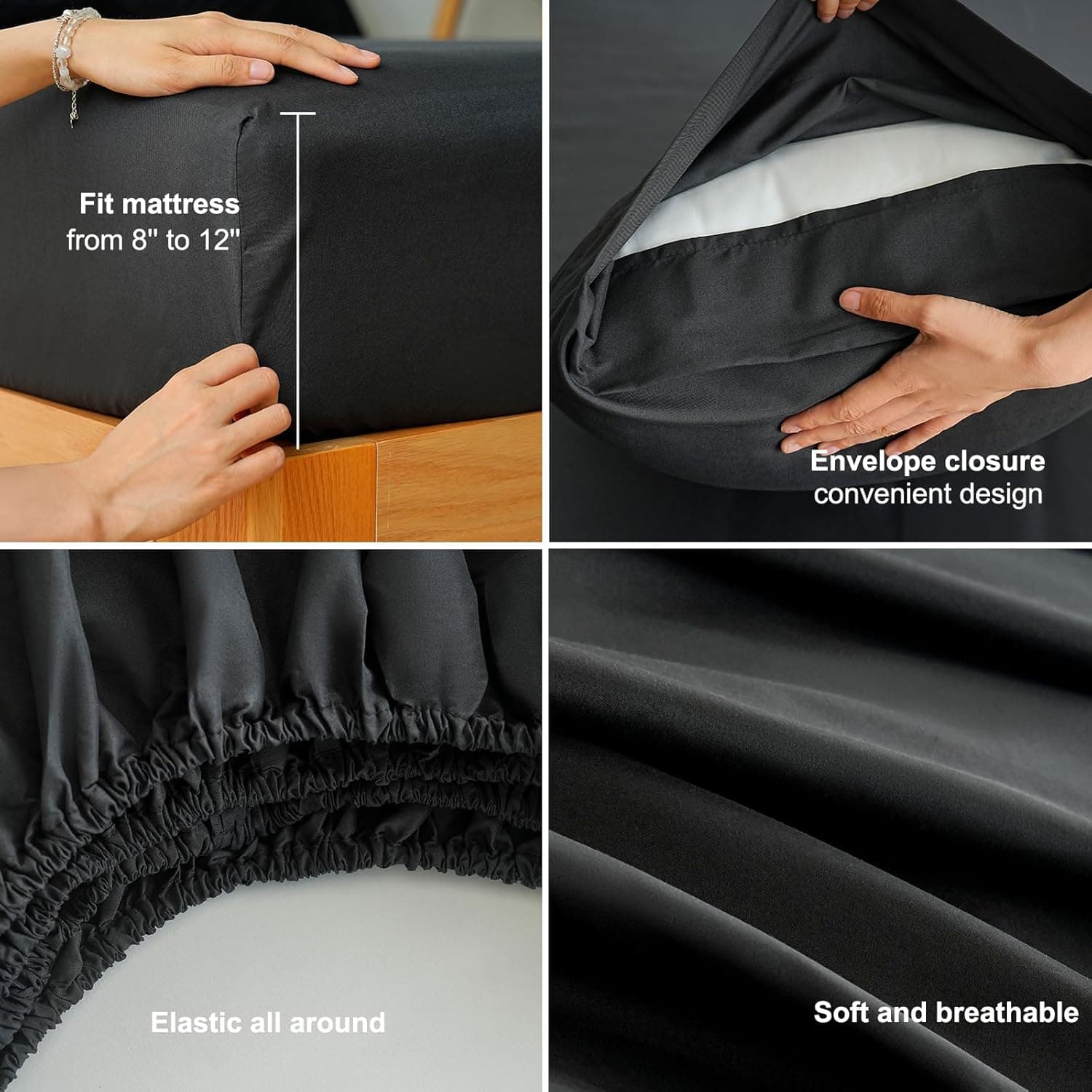 Mohap Bed Sheet Set 3 Pieces Double Brushed Microfiber 1800 - Breathable All Season Luxury Soft Bedding - Twin Black 5