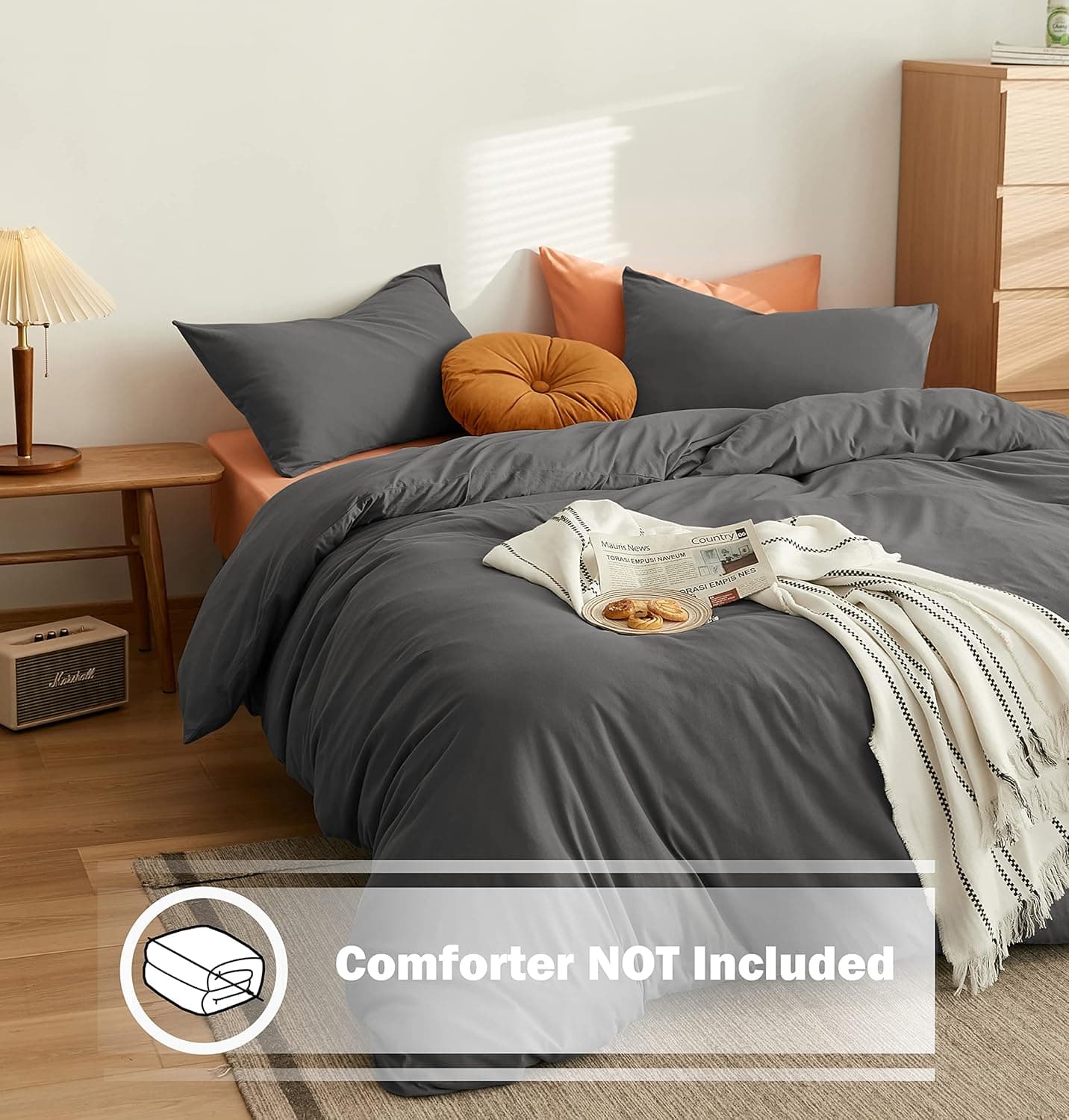 MOHAP Bedding Double Duvet Cover Set 3 PCS Double Plain Brushed Microfiber Bedding 1 Duvet Cover with 2 Zippers and 2 Pillowcases Grey 2