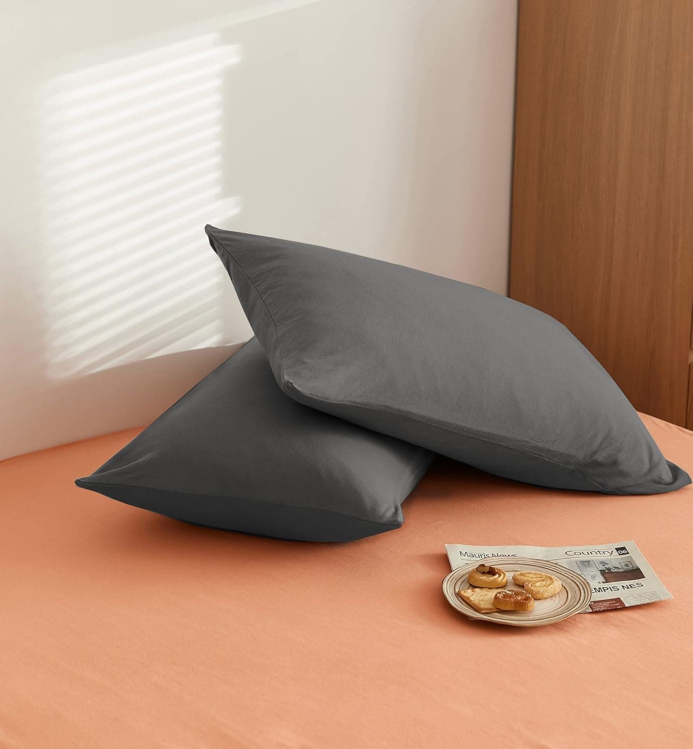 MOHAP Bedding Double Duvet Cover Set 3 PCS Double Plain Brushed Microfiber Bedding 1 Duvet Cover with 2 Zippers and 2 Pillowcases Grey 7