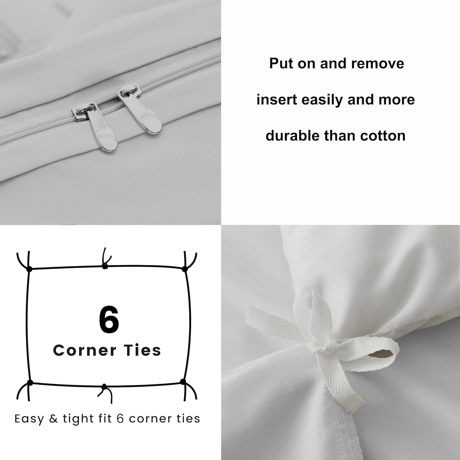 Parure housse de couette de 3 pièces, housse de couette respirante avec taies d'oreiller, Microfibre, blanc, Double 2