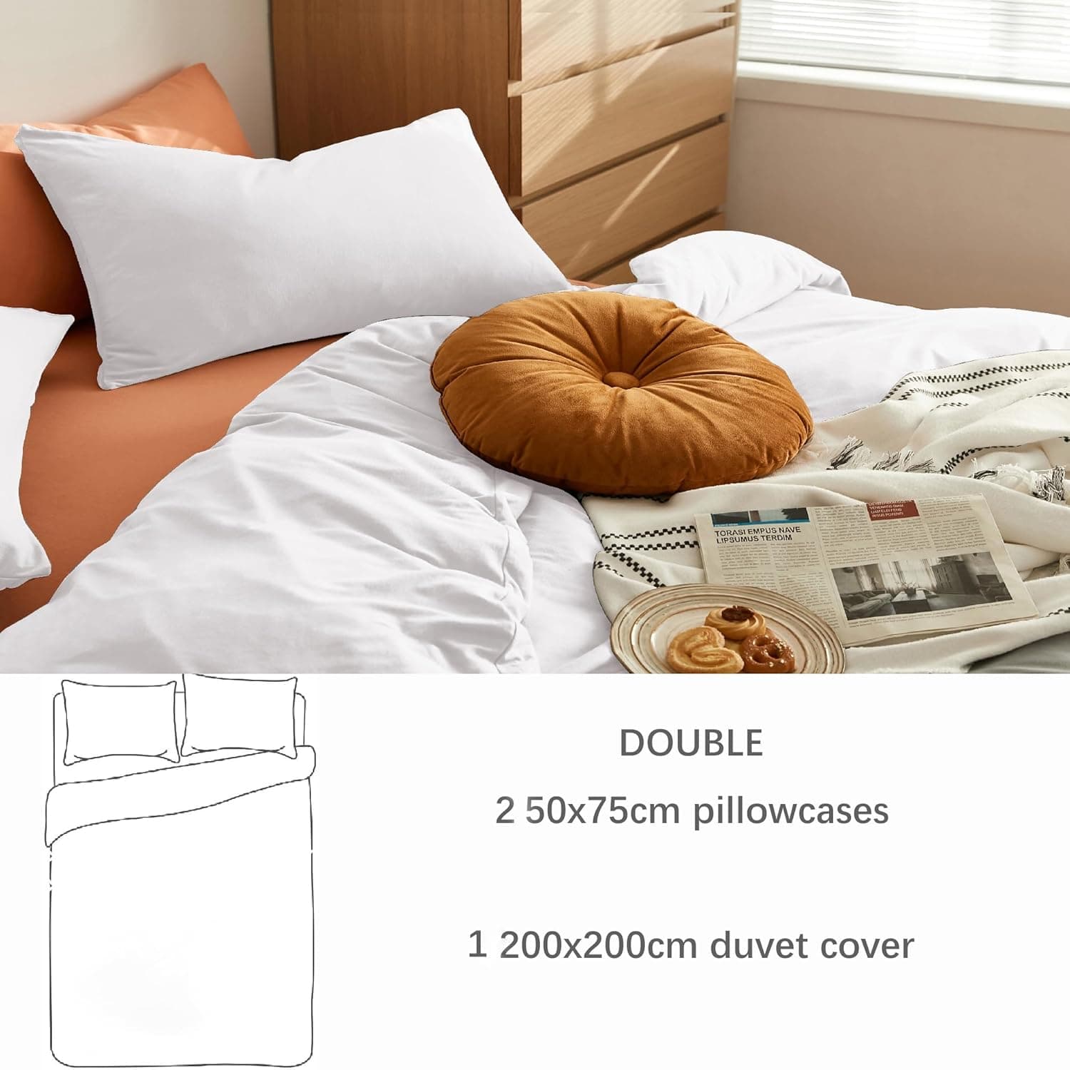 Parure housse de couette de 3 pièces, housse de couette respirante avec taies d'oreiller, Microfibre, blanc, Double 6