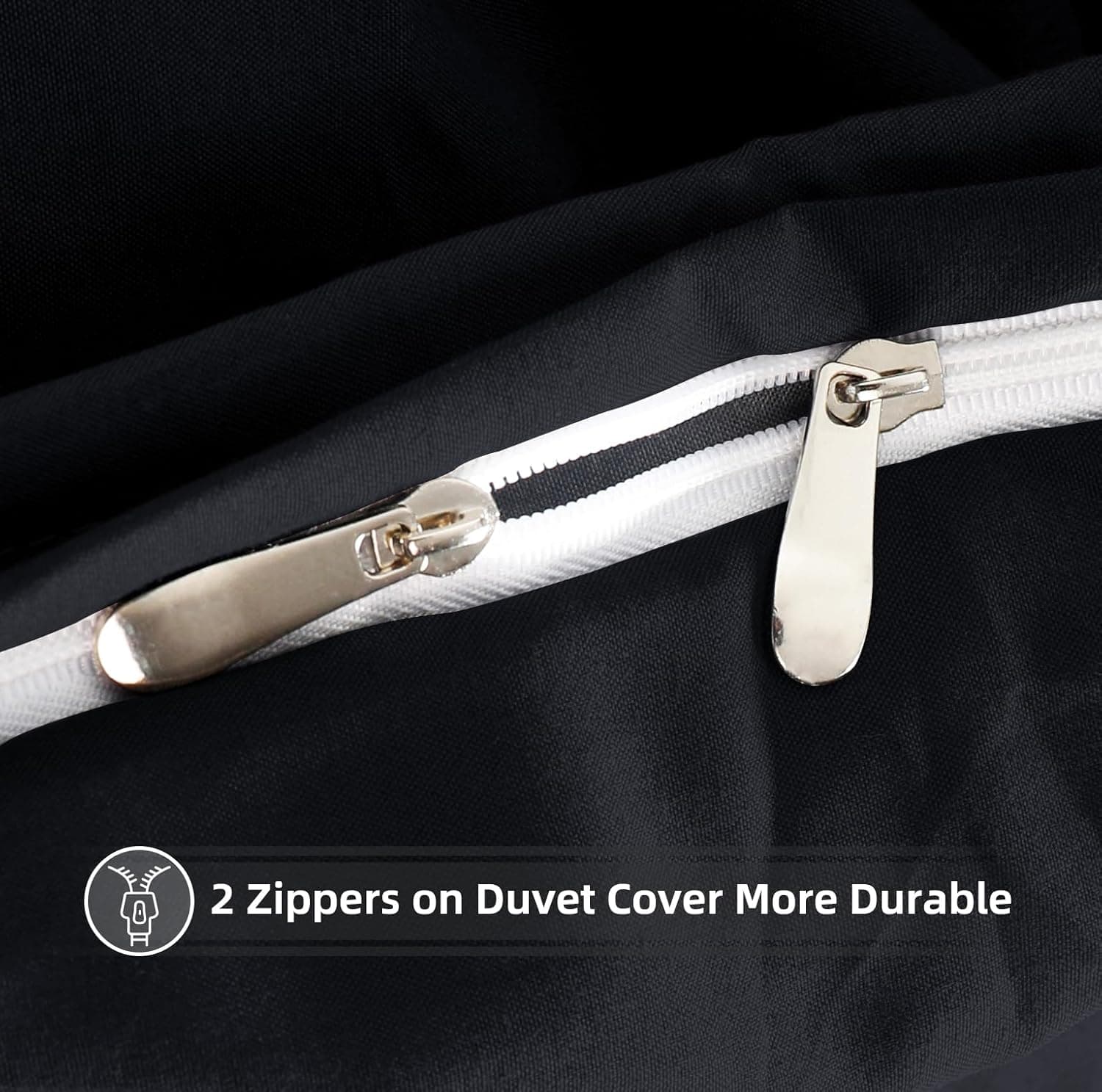 Parure housse de couette de 3 pièces, housse de couette respirante avec taies d'oreiller, Microfibre, Noir , Double 4