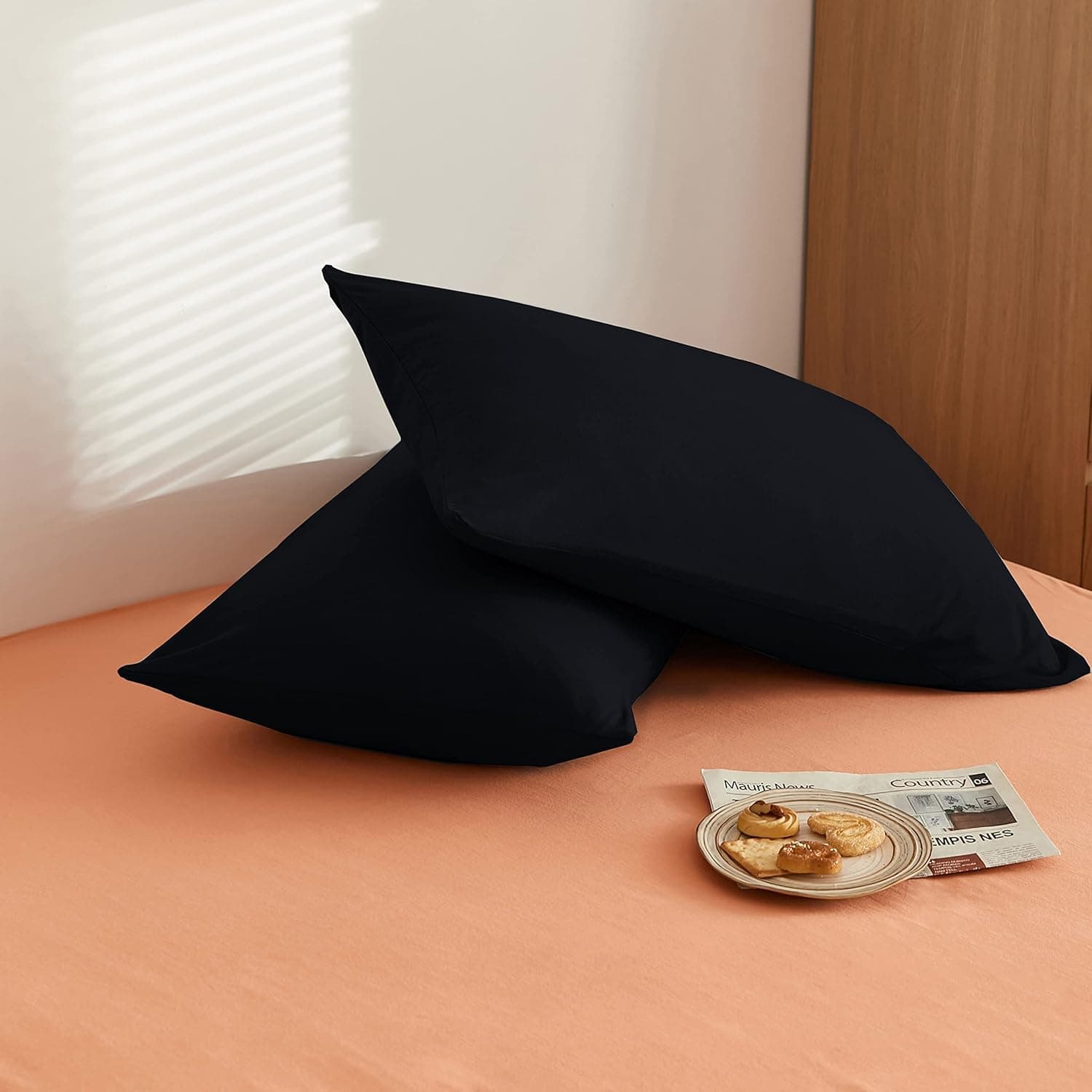 Parure housse de couette de 3 pièces, housse de couette respirante avec taies d'oreiller, Microfibre, Noir , Double 6