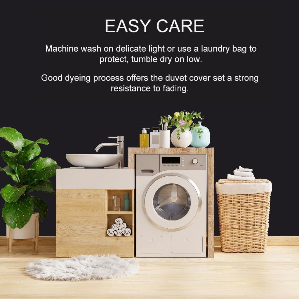 Parure housse de couette de 3 pièces, housse de couette respirante avec taies d'oreiller, Microfibre, Noir , Double 7