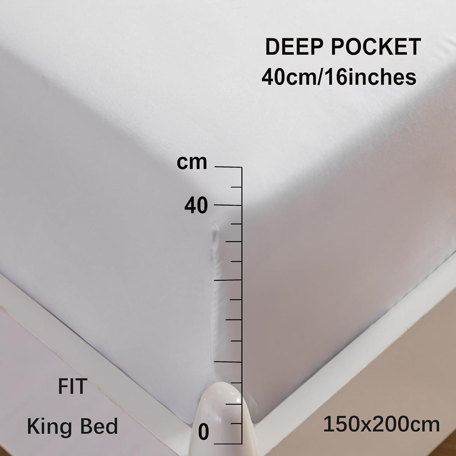 MOHAP 16 inch(40cm) Extra Deep King Size Fitted Sheet Only Bedsheet No Pillowcases Brushed Microfiber Breathable No Color Fade White 2