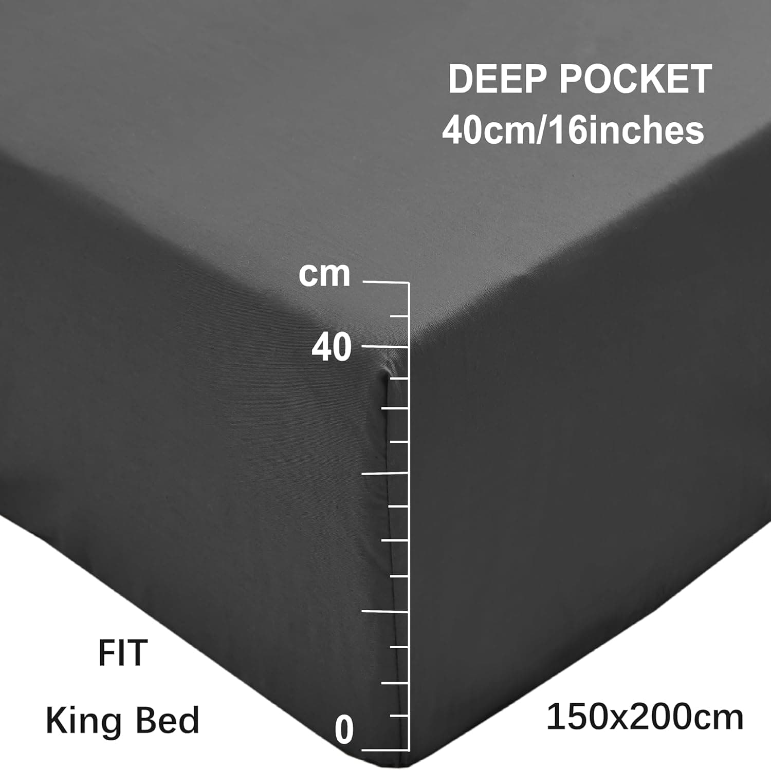 MOHAP King Size Fitted Sheet Grey with Extra Deep 16 inch 40 cm Pocket Bed Sheet Only Bedsheet Brushed Microfiber Bottom Sheet for King Bed 150x200 Grey 2