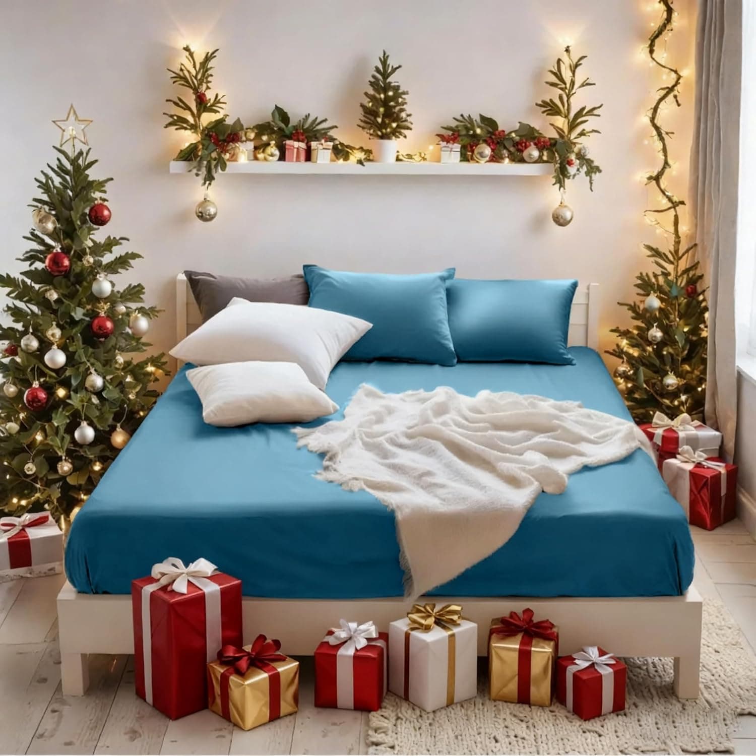 MOHAP King Size Fitted Sheet Grey with Extra Deep 16 inch 40 cm Pocket Bed Sheet Only Bedsheet Brushed Microfiber Bottom Sheet for King Bed 150x200 Grey 8