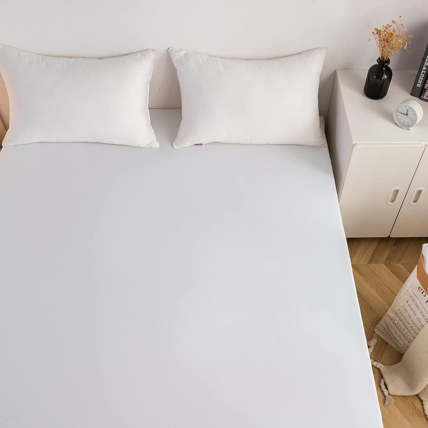 MOHAP Drap Housse 180x200cm avec Bonnet 30cm Blanc Drap Housse 100 GSM en Microfibre de Haute Qualité 100% Polyester Doux, Résistant, Anti Plis 3