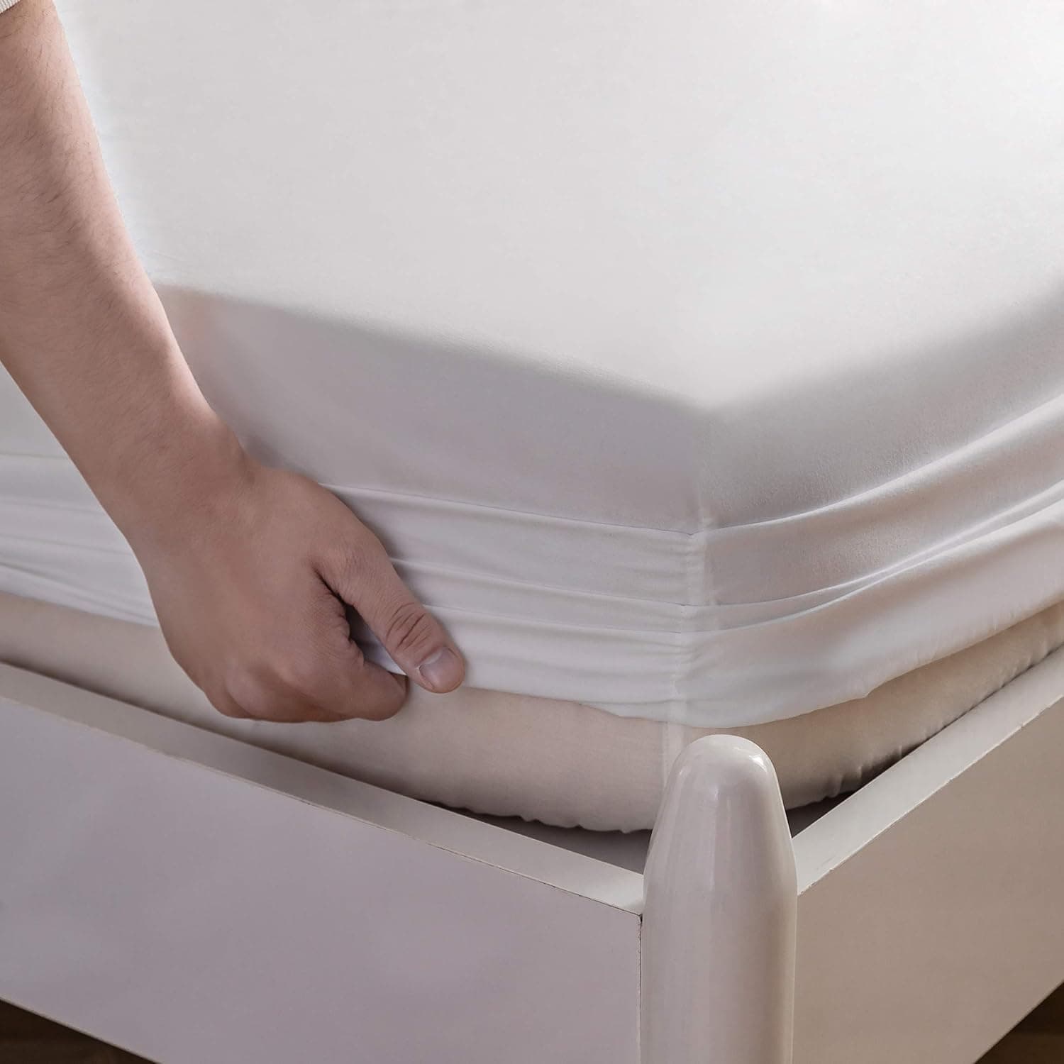 MOHAP Drap Housse 180x200cm avec Bonnet 30cm Blanc Drap Housse 100 GSM en Microfibre de Haute Qualité 100% Polyester Doux, Résistant, Anti Plis 4