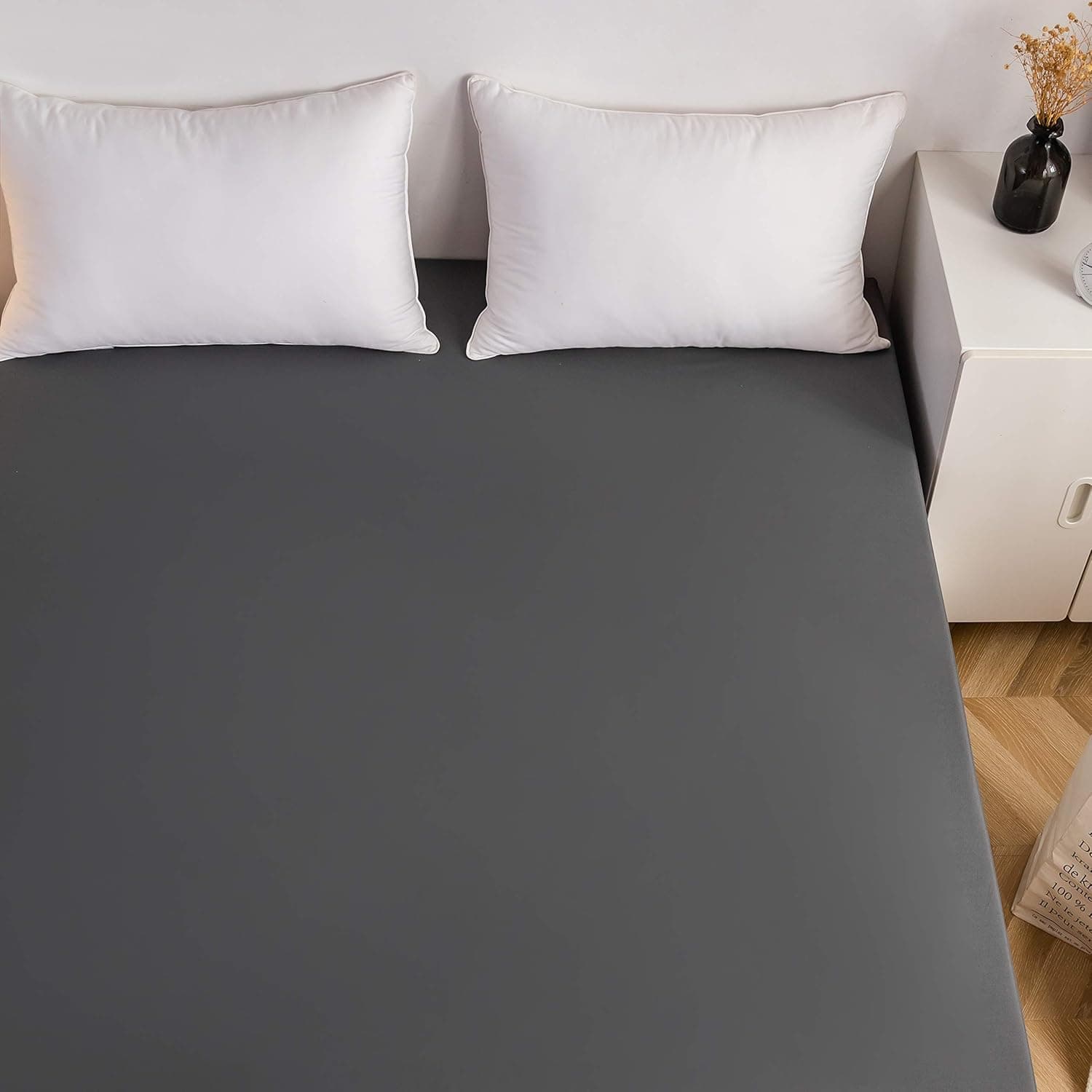 MOHAP Drap Housse 160x200cm avec Bonnet 30cm Gris Drap Housse 100 GSM en Microfibre de Haute Qualité 100% Polyester Doux, Résistant, Anti Plis 3