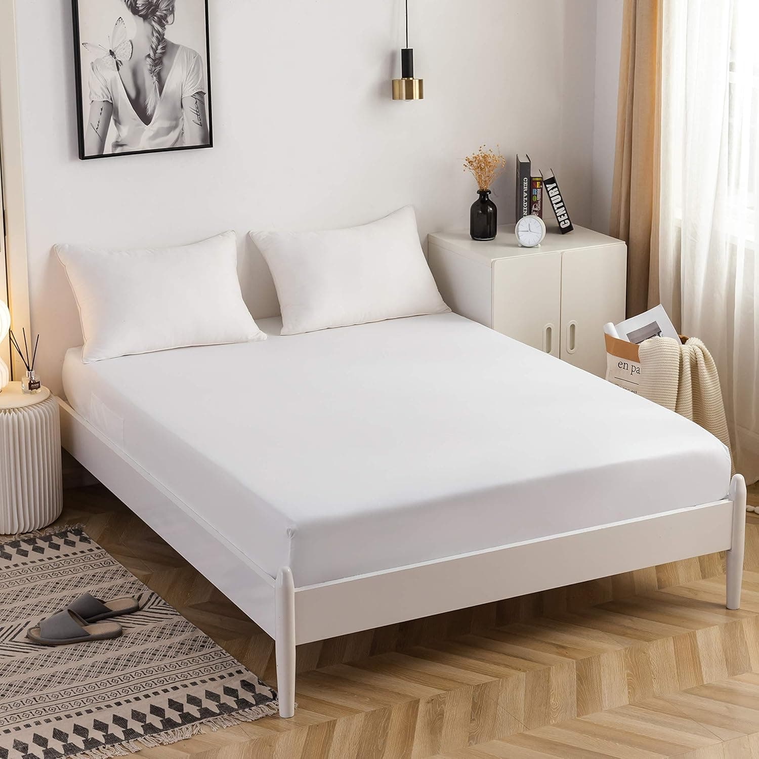 MOHAP Drap Housse 160x200cm avec Bonnet 30cm Blanc Drap Housse 100 GSM en Microfibre de Haute Qualité 100% Polyester Doux, Résistant, Anti Plis 2