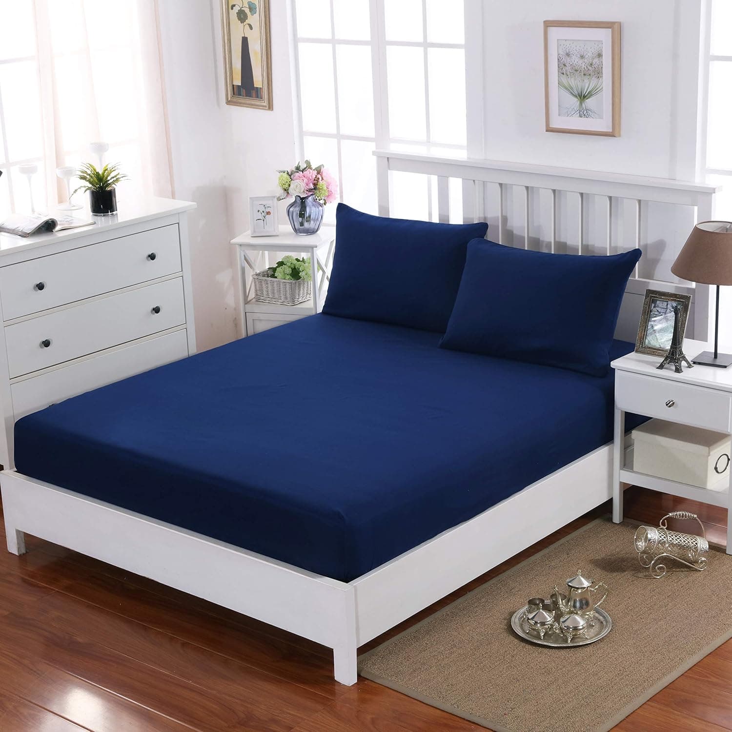 MOHAP Drap Housse 160x200cm avec Bonnet 30cm Blanc Drap Housse 100 GSM en Microfibre de Haute Qualité 100% Polyester Doux, Résistant, Anti Plis 8