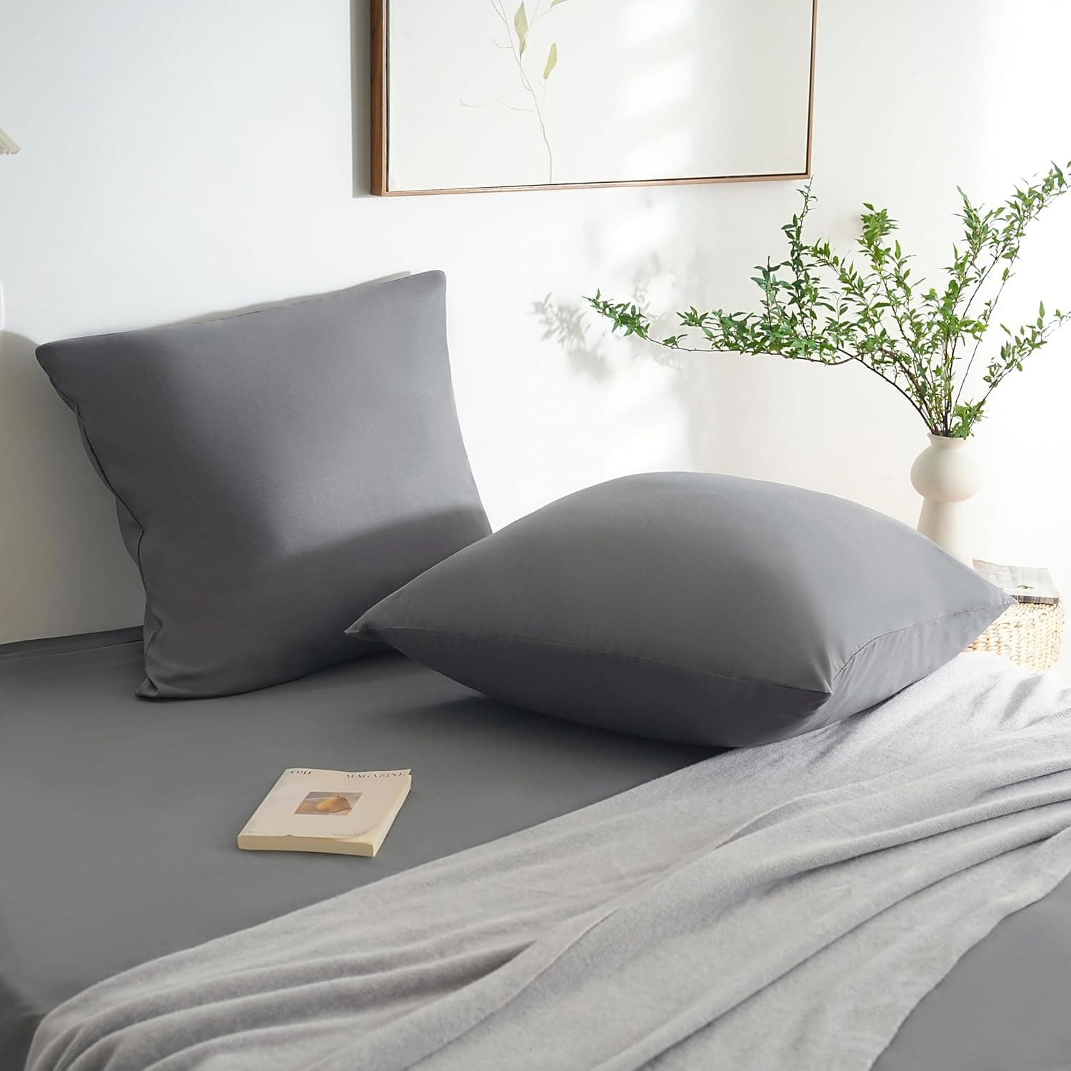 MOHAP Lot de 2- Taies d'oreiller Gris 65x65cm Housse d'oreiller avec Une Fermeture Eclair en Microfibre 2