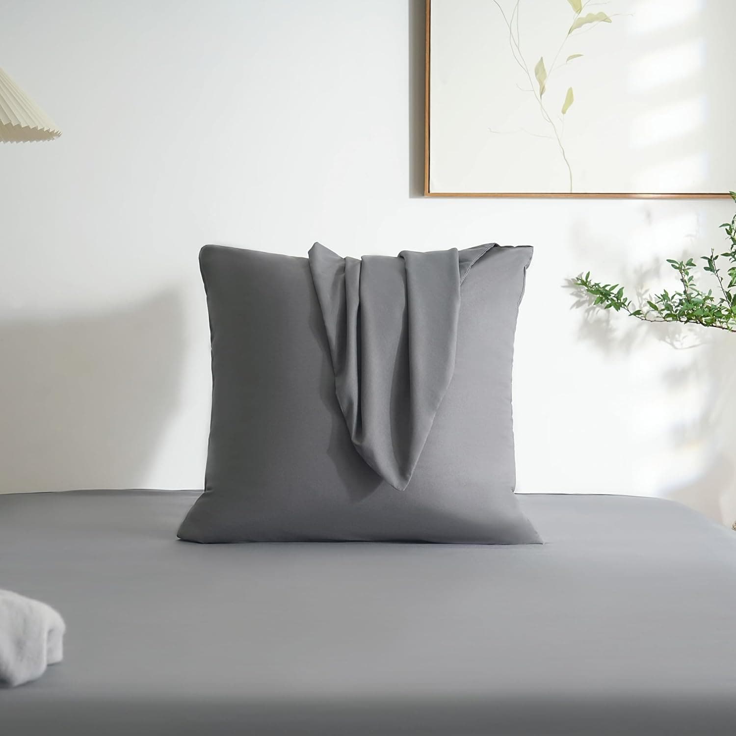 MOHAP Lot de 2- Taies d'oreiller Gris 65x65cm Housse d'oreiller avec Une Fermeture Eclair en Microfibre 3