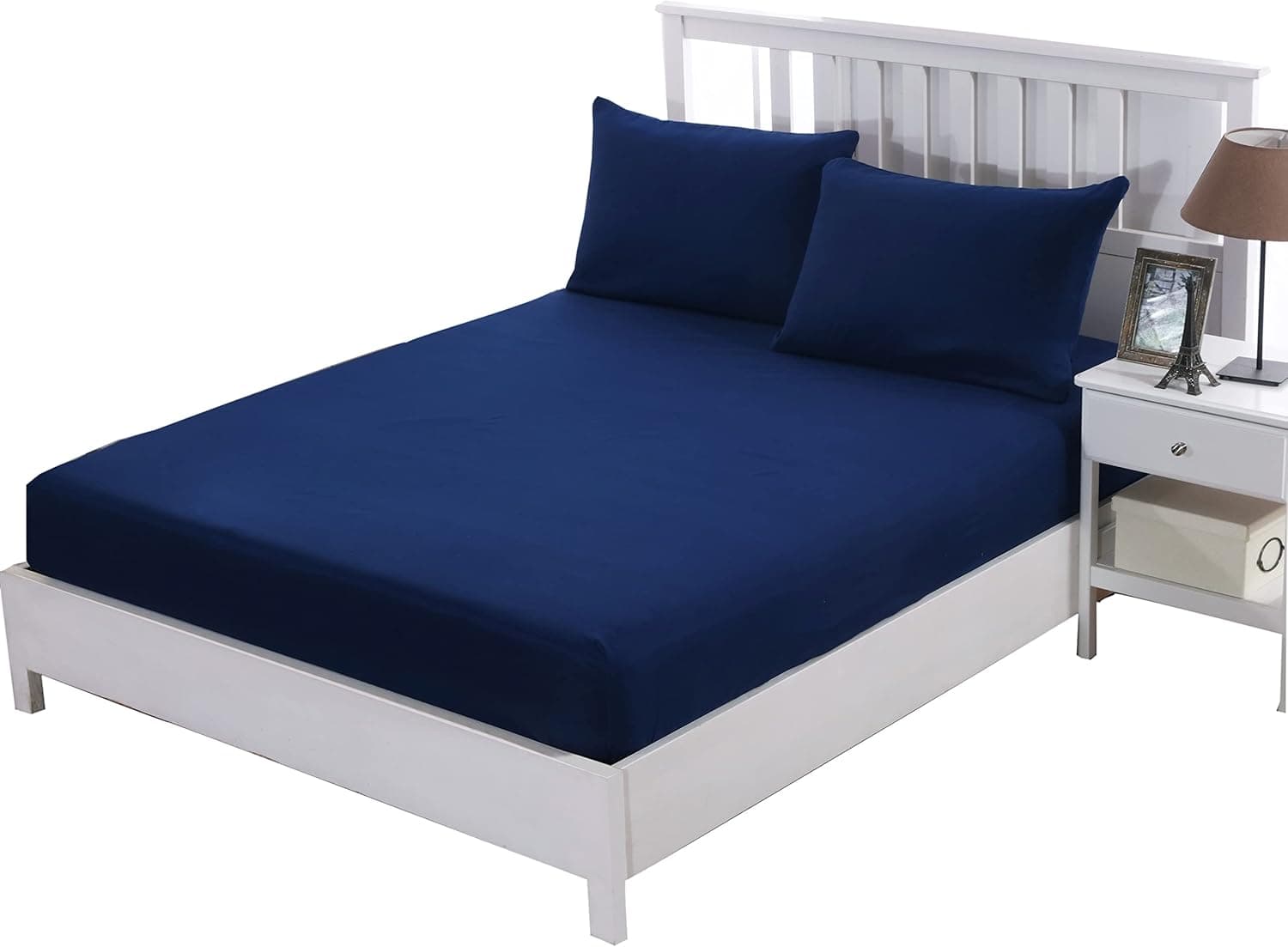 MOHAP Drap Housse 160x200cm avec Bonnet 30cm Bleu Marine Drap Housse 100 GSM en Microfibre de Haute Qualité 100% Polyester Doux, Résistant, Anti Plis 5