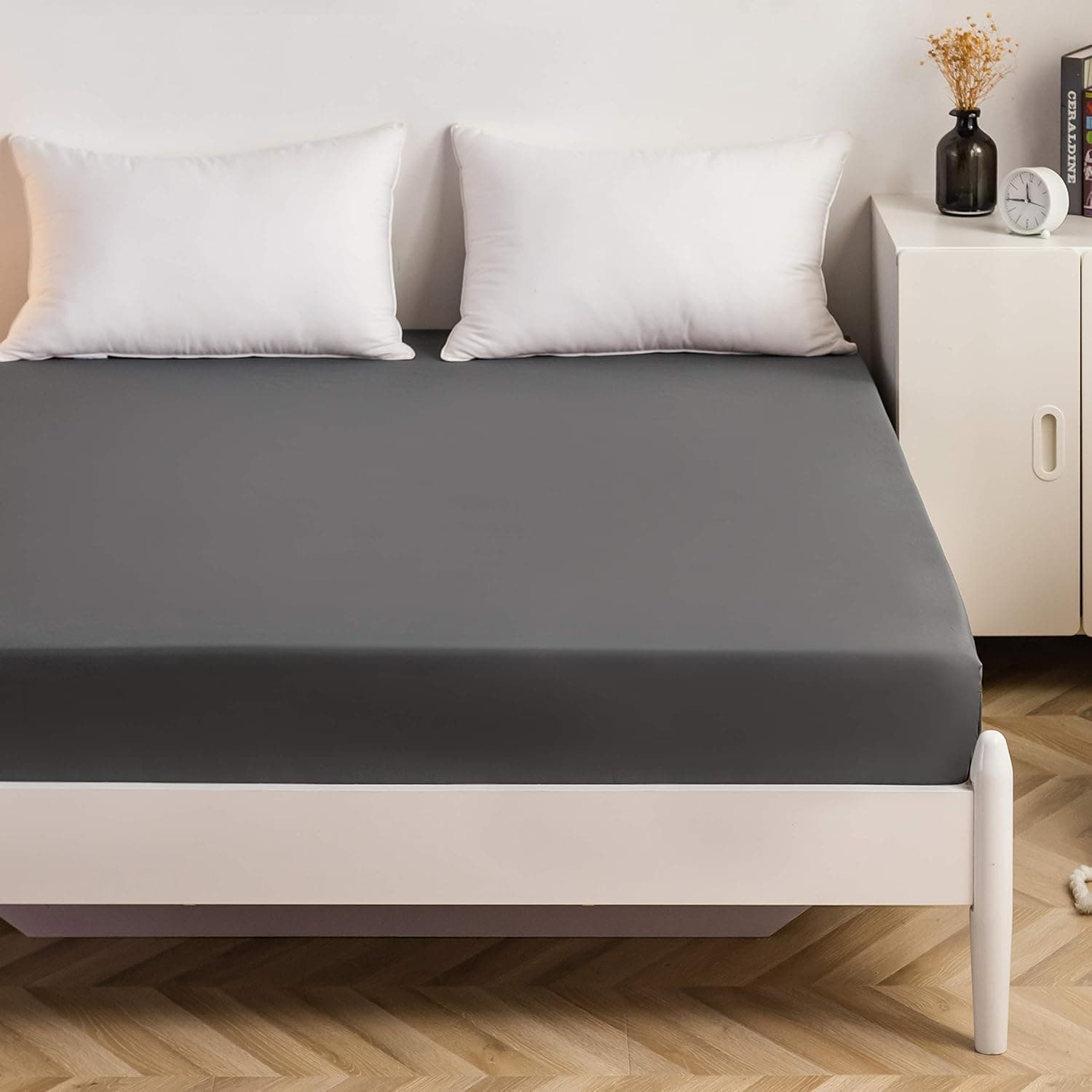 MOHAP Drap Housse 160x200cm avec Bonnet 30cm Gris Drap Housse 100 GSM en Microfibre de Haute Qualité 100% Polyester Doux, Résistant, Anti Plis 2