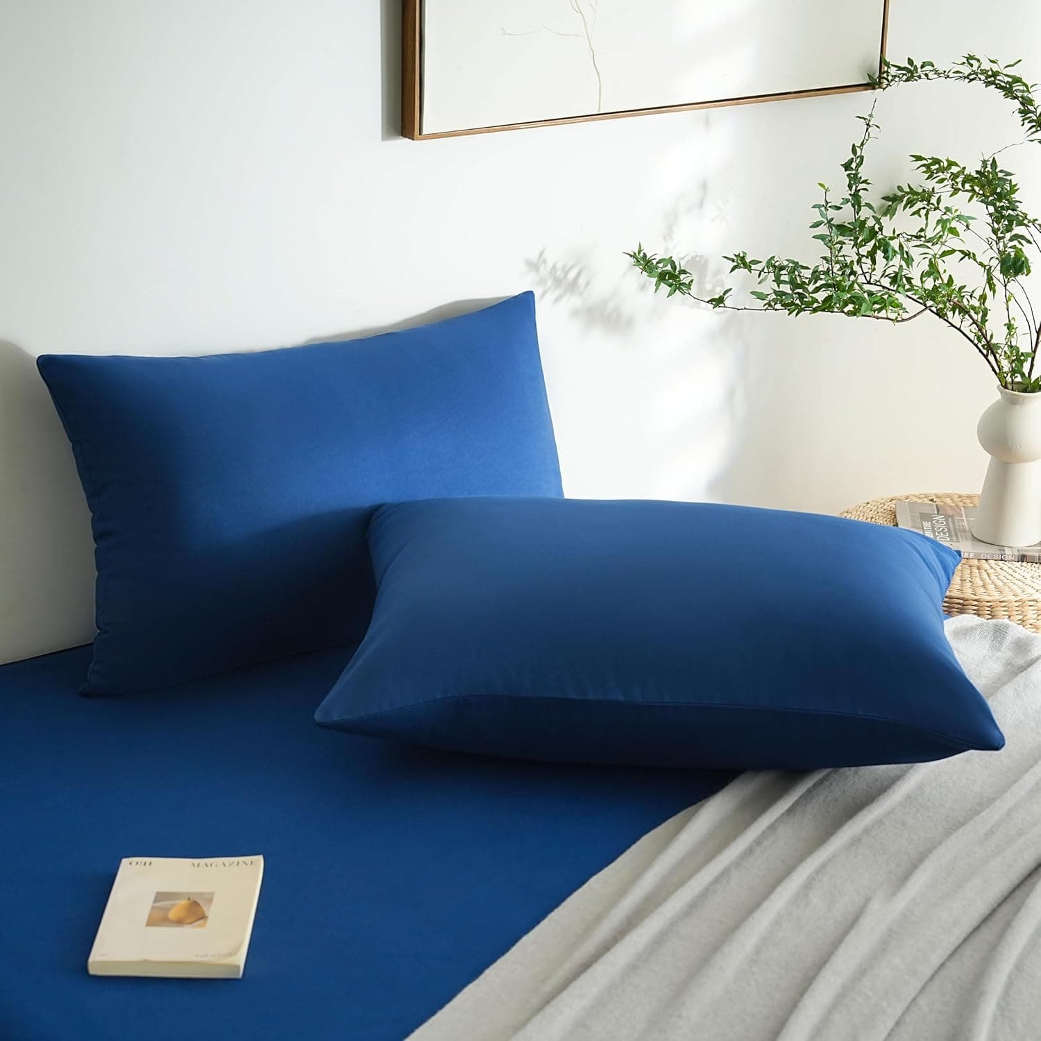 MOHAP Lot de 2- Taies d'oreiller Bleu Foncé 50x70cm Housse d'oreiller avec Une Fermeture Eclair en Microfibre 2