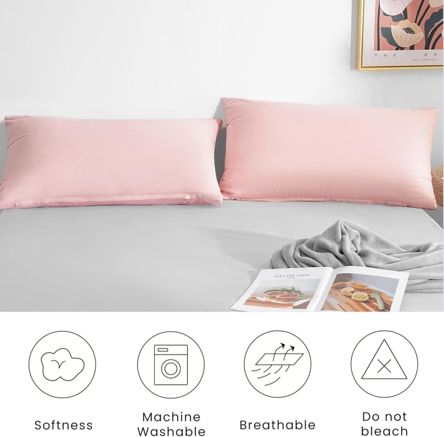 Mohap Zipper Pillowcase 2 Pieces Brushed Microfiber 1800 Hotel Quality Super Soft Pillow Cover No Shrinkage No Fade Pillow Protectors - Pink, Queen 2