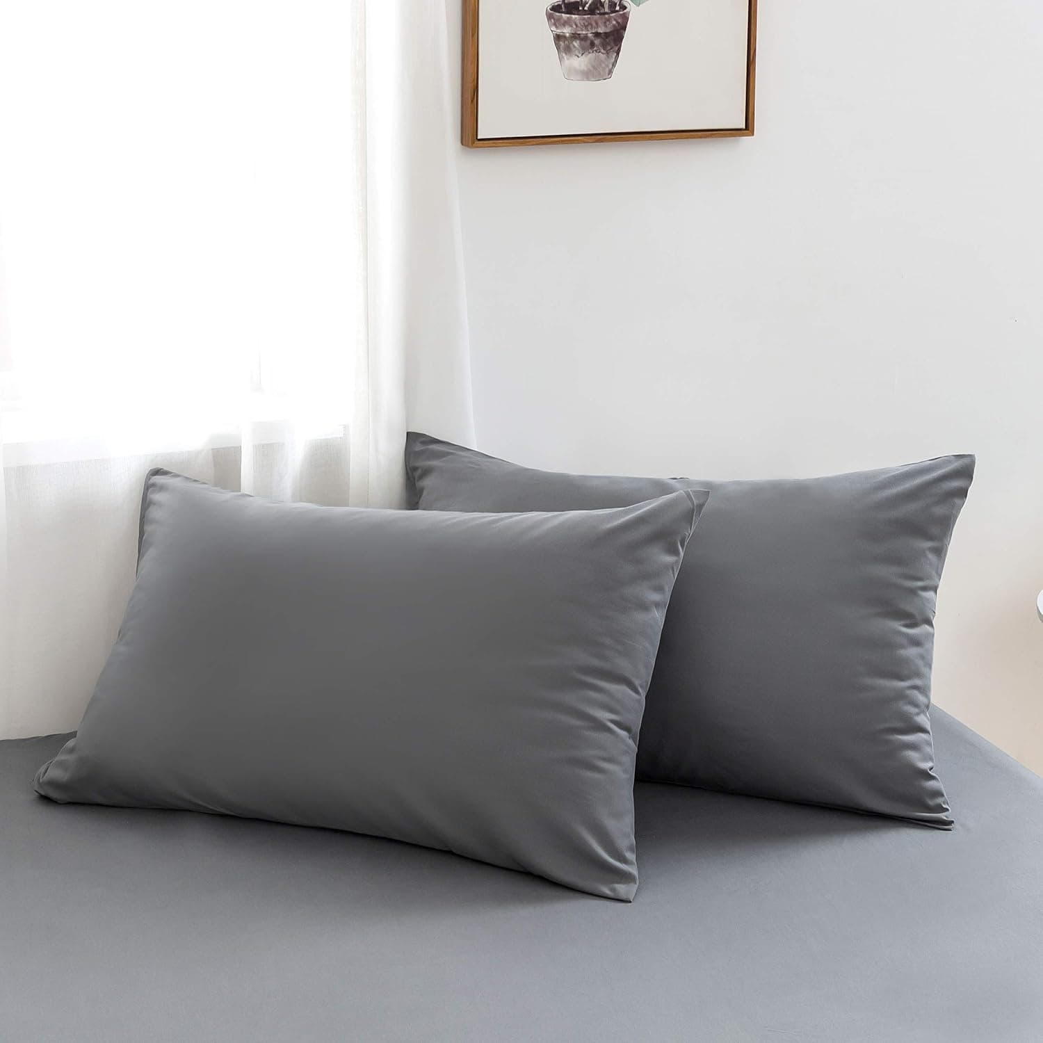 Lot de 2- Taies d'oreiller Gris 50x70cm Housse d'oreiller avec Une Fermeture Eclair en Microfibre