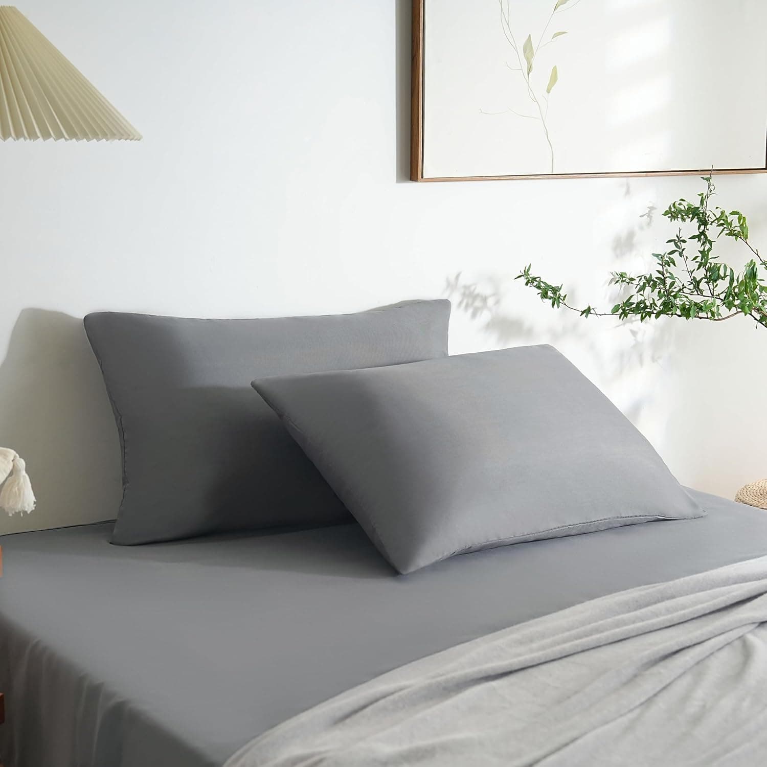 Lot de 2- Taies d'oreiller Gris 50x70cm Housse d'oreiller avec Une Fermeture Eclair en Microfibre 2