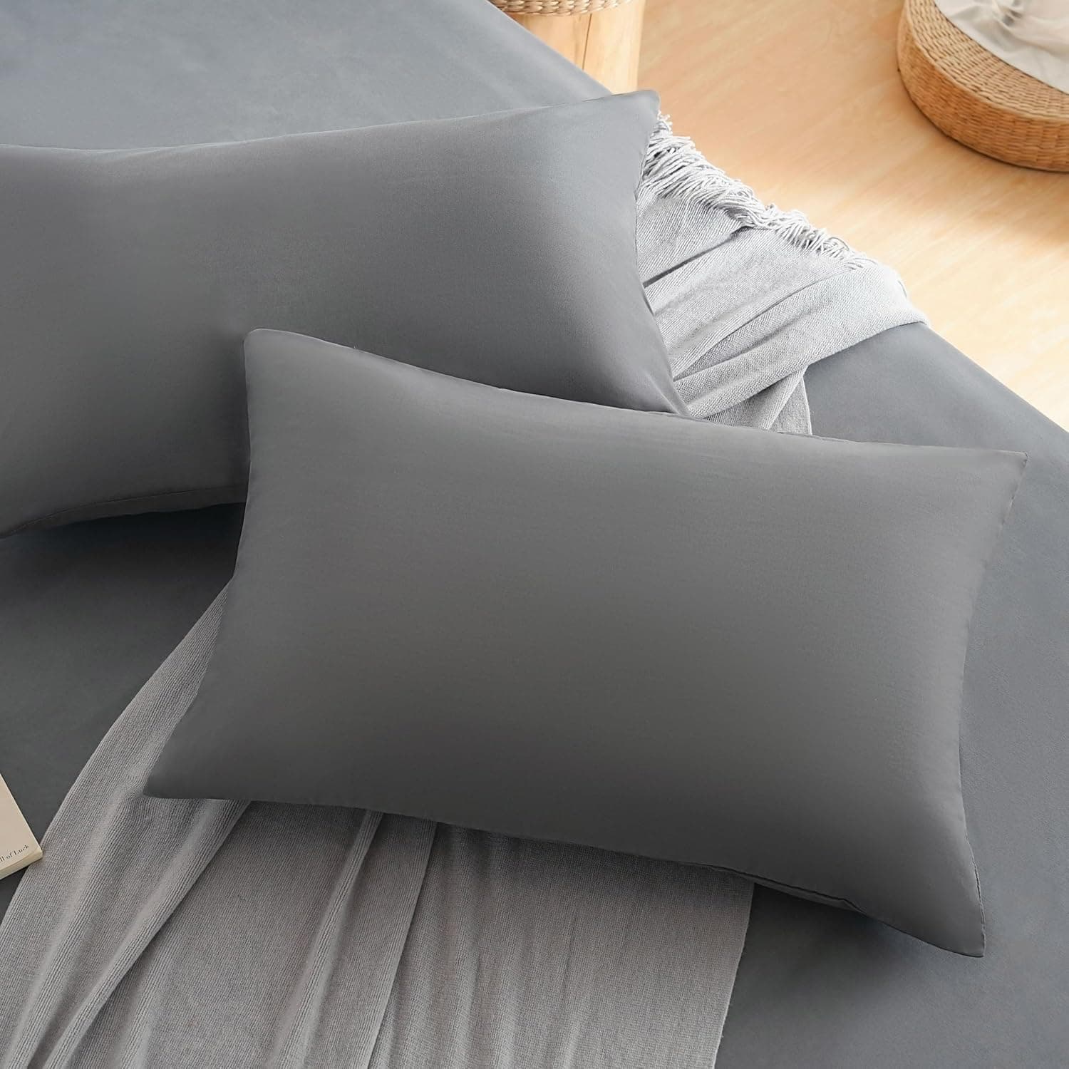 Lot de 2- Taies d'oreiller Gris 50x70cm Housse d'oreiller avec Une Fermeture Eclair en Microfibre 3