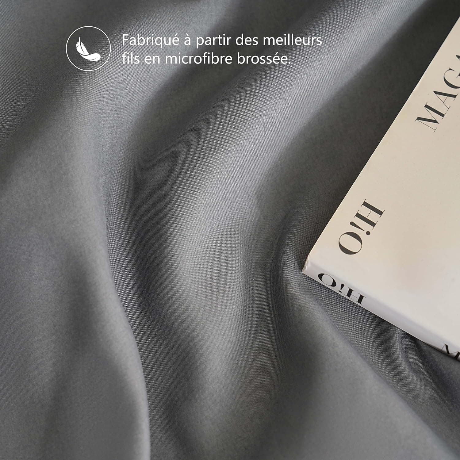 Lot de 2- Taies d'oreiller Gris 50x70cm Housse d'oreiller avec Une Fermeture Eclair en Microfibre 6