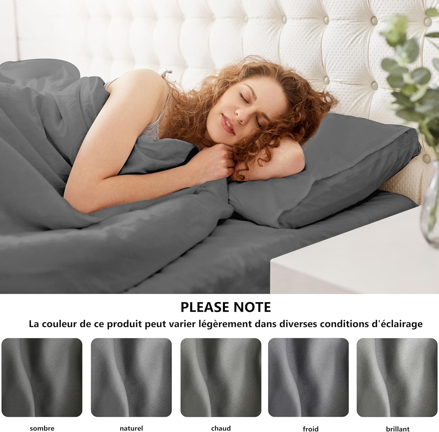 Lot de 2- Taies d'oreiller Gris 50x70cm Housse d'oreiller avec Une Fermeture Eclair en Microfibre 7