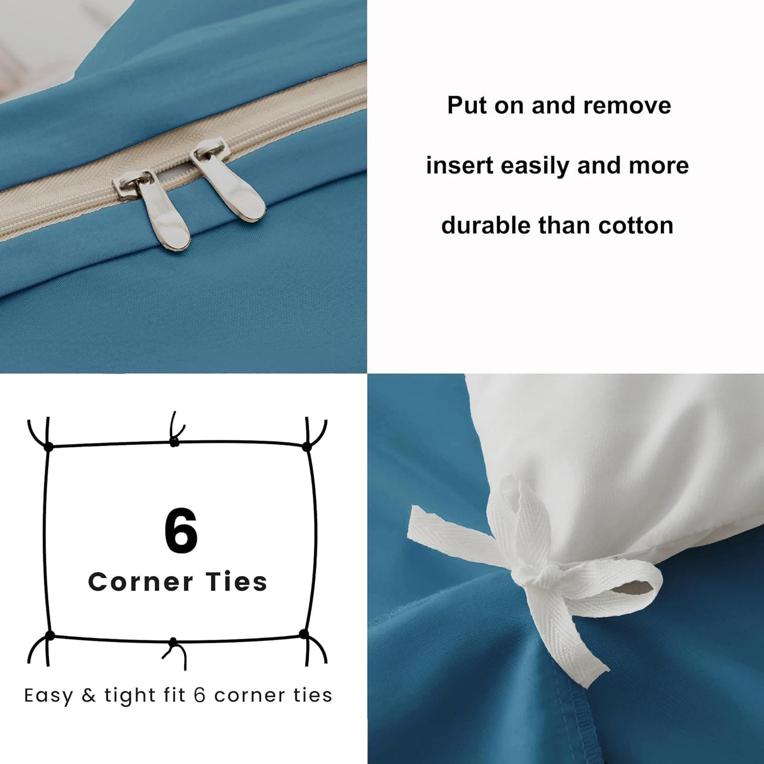 Parure housse de couette de 3 pièces, housse de couette respirante avec taies d'oreiller, bleu lac, Double 2