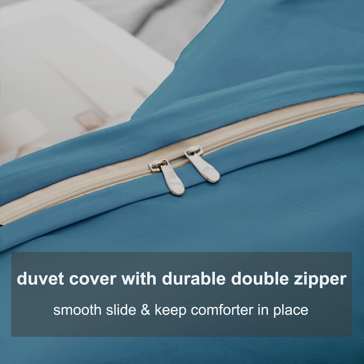 Parure housse de couette de 3 pièces, housse de couette respirante avec taies d'oreiller, bleu lac, Double 5