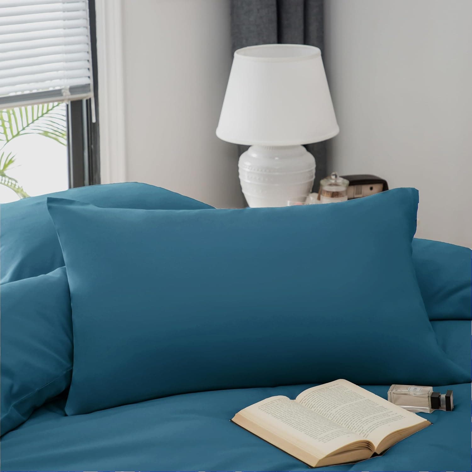 Parure housse de couette de 3 pièces, housse de couette respirante avec taies d'oreiller, bleu lac, Double 6