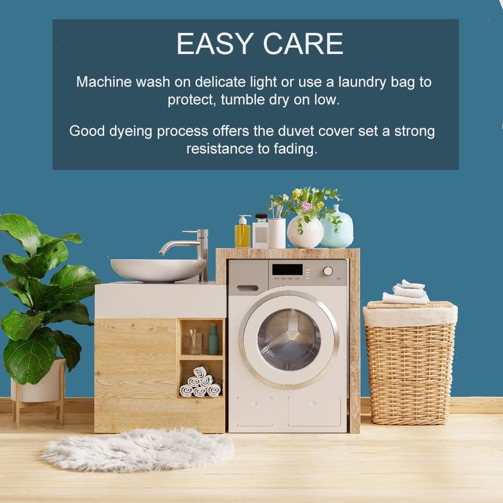 Parure housse de couette de 3 pièces, housse de couette respirante avec taies d'oreiller, bleu lac, Double 8