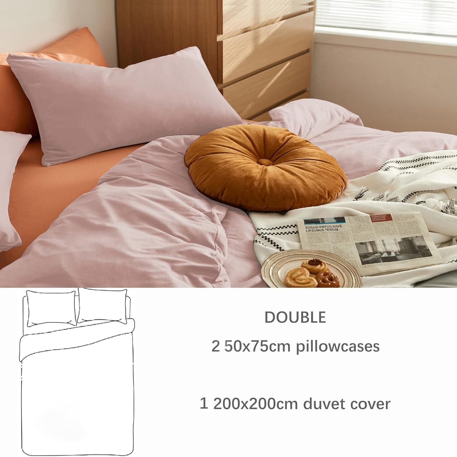 MOHAP Warm Bedding Double Duvet Cover Set 3 PCS Plain Brushed Microfiber Bedding 1 Duvet Cover with 2 Zippers and 2 Pillowcases Pink 6