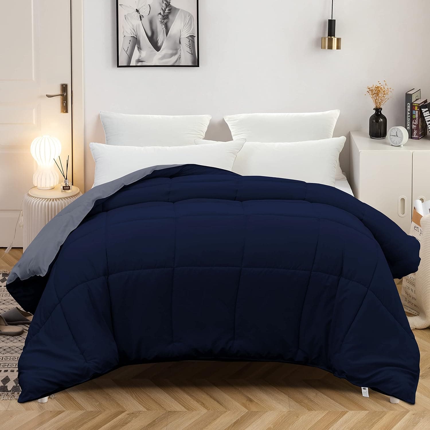 MOHAP Couette Bicolore Chaude l'hiver 450g/m² Épais 140x200cm Hypoallergénique Bicolore Beige + Gris Couette de Lit Réversible 1 Personnes Edredon 7