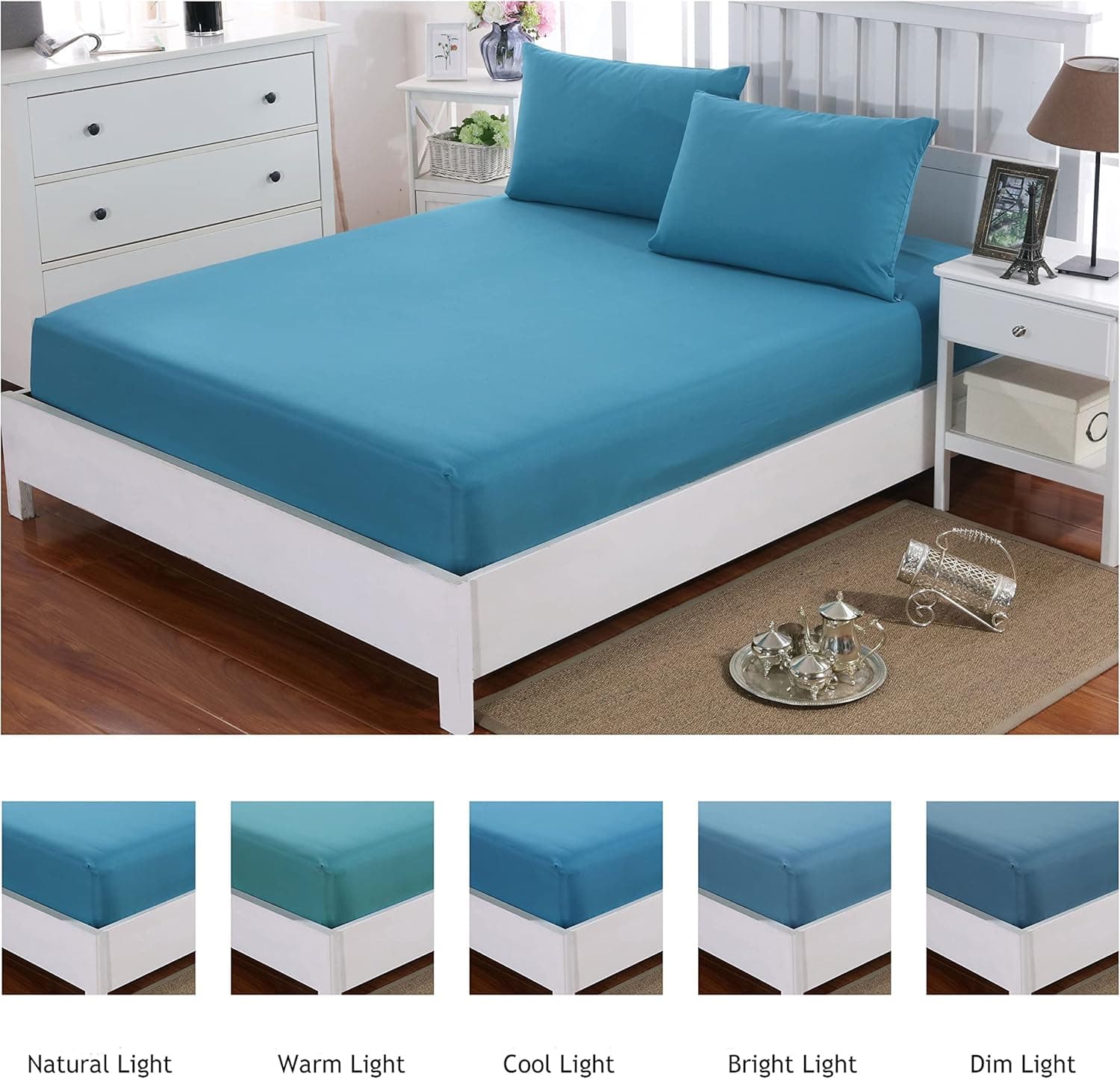 MOHAP Drap Housse 180x200cm avec Bonnet 30cm Lac Bleu Drap Housse 100 GSM en Microfibre de Haute Qualité 100% Polyester Doux, Résistant, Anti Plis 3