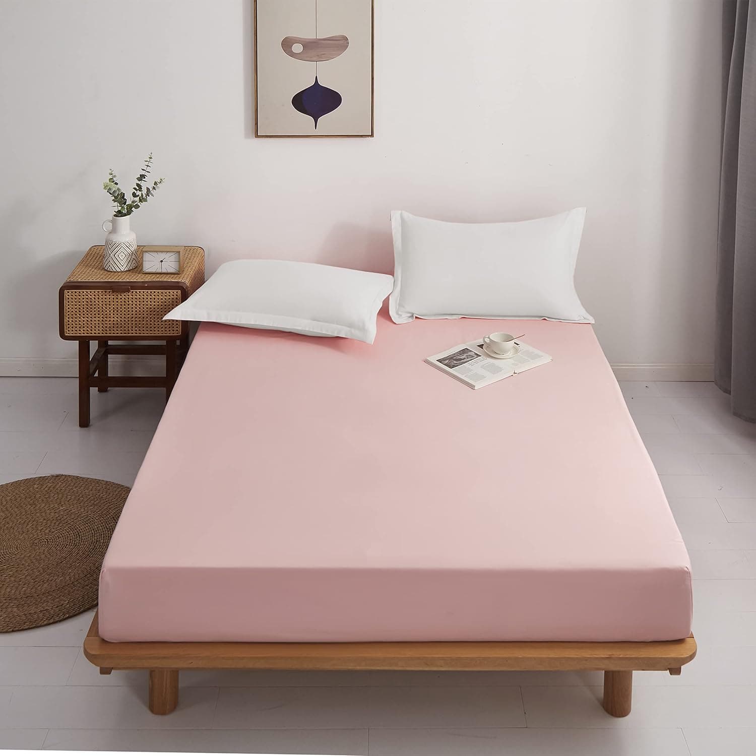 MOHAP Drap Housse 140x190-200cm avec Bonnet 30cm Rose Drap Housse 100 GSM en Microfibre de Haute Qualité 100% Polyester Doux, Résistant, Anti Plis 2