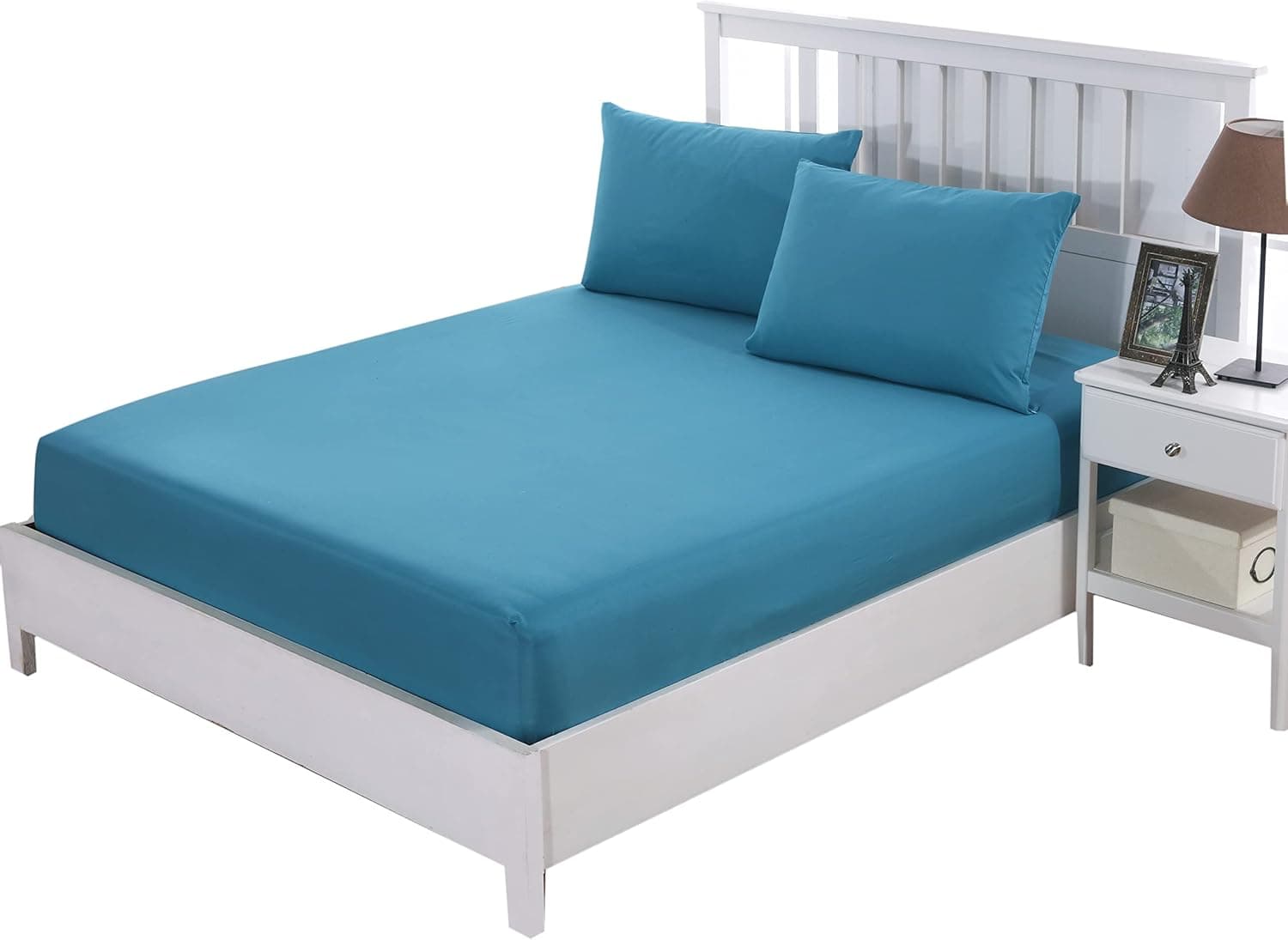 MOHAP Drap Housse 160x200cm avec Bonnet 30cm Lac Bleu Drap Housse 100 GSM en Microfibre de Haute Qualité 100% Polyester Doux, Résistant, Anti Plis 5