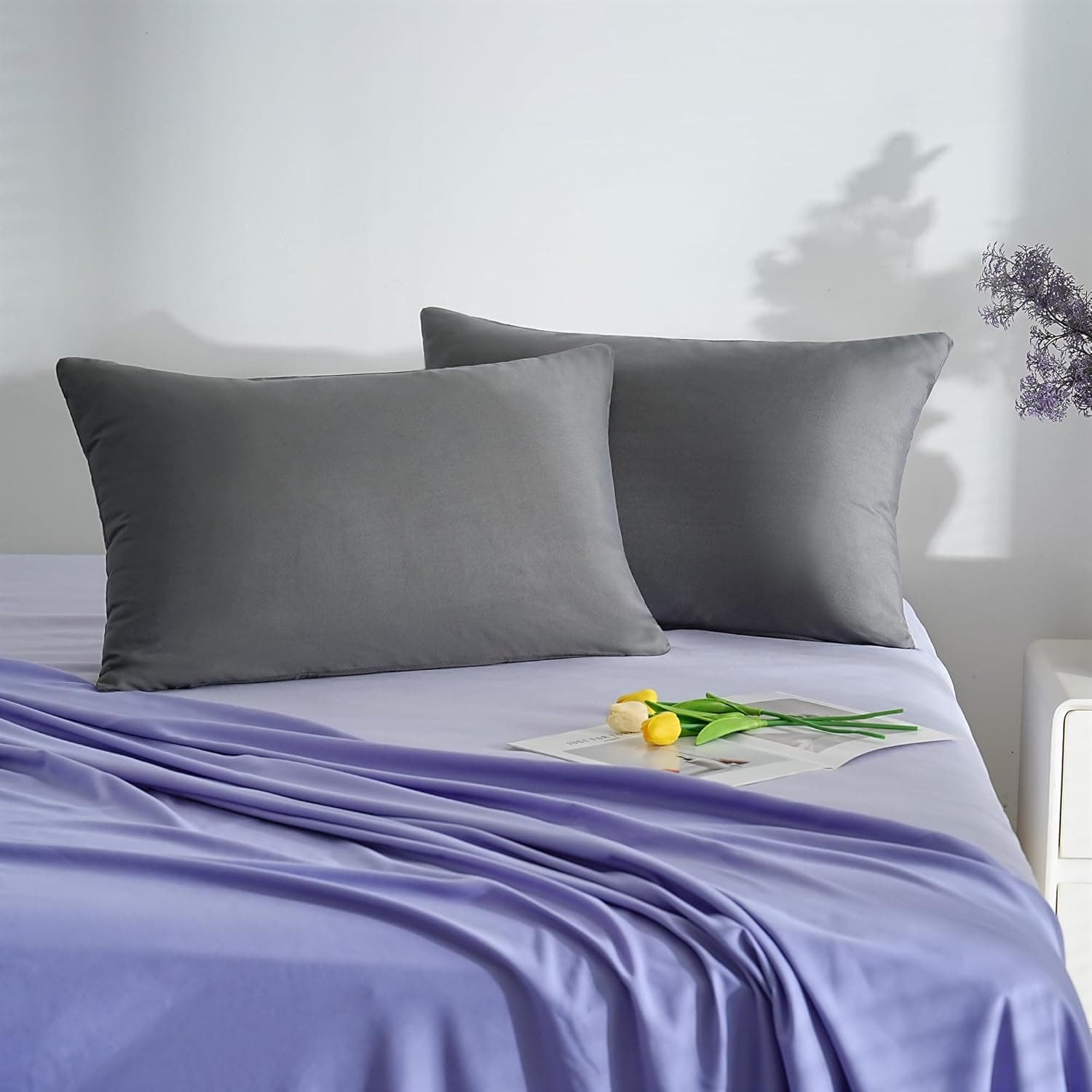 18 Couleurs Lot 2 Taie d'oreiller 50x70 cm Gris Housse Oreiller Coussin pour Canapé Lit Fermeture Éclair Anti-Acariens Hypoallergénique Protège Oreiller Zip Microfibre