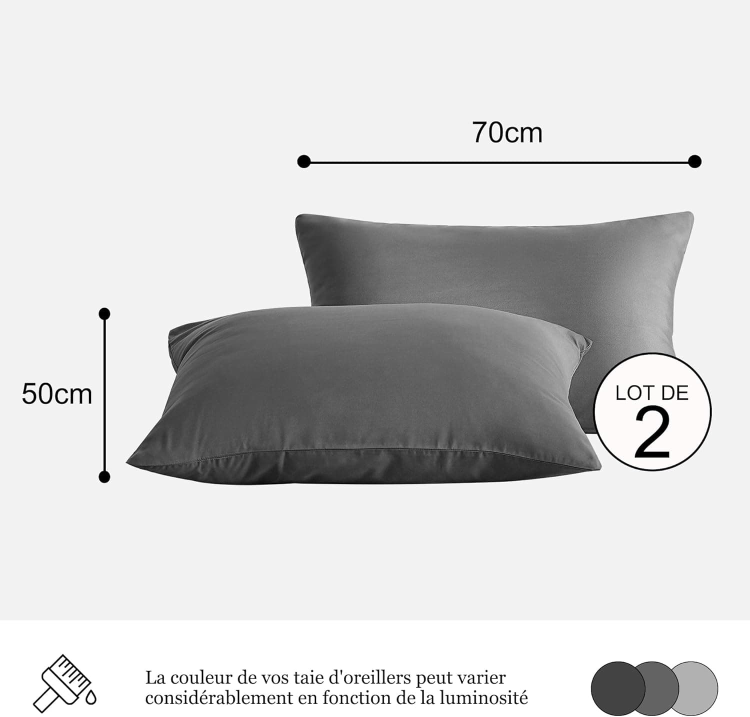 18 Couleurs Lot 2 Taie d'oreiller 50x70 cm Gris Housse Oreiller Coussin pour Canapé Lit Fermeture Éclair Anti-Acariens Hypoallergénique Protège Oreiller Zip Microfibre 2