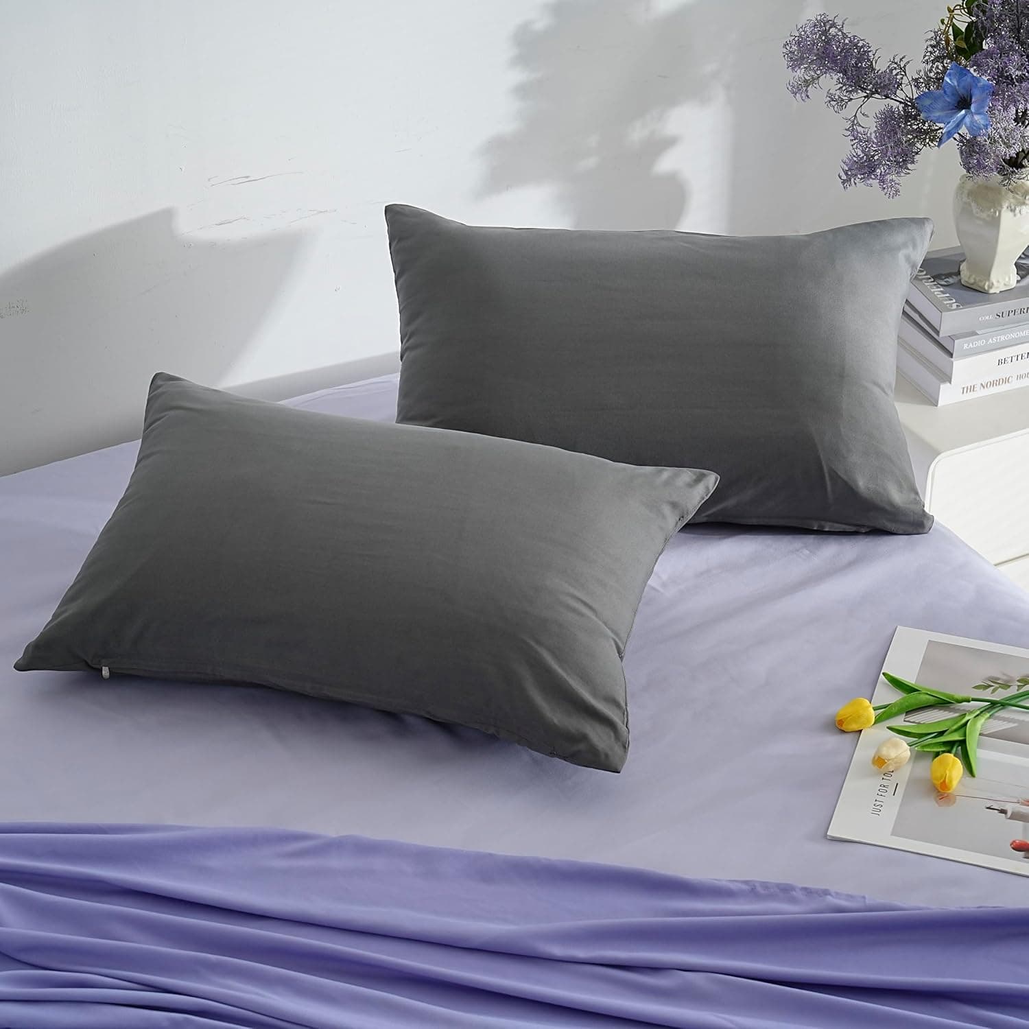 18 Couleurs Lot 2 Taie d'oreiller 50x70 cm Gris Housse Oreiller Coussin pour Canapé Lit Fermeture Éclair Anti-Acariens Hypoallergénique Protège Oreiller Zip Microfibre 3