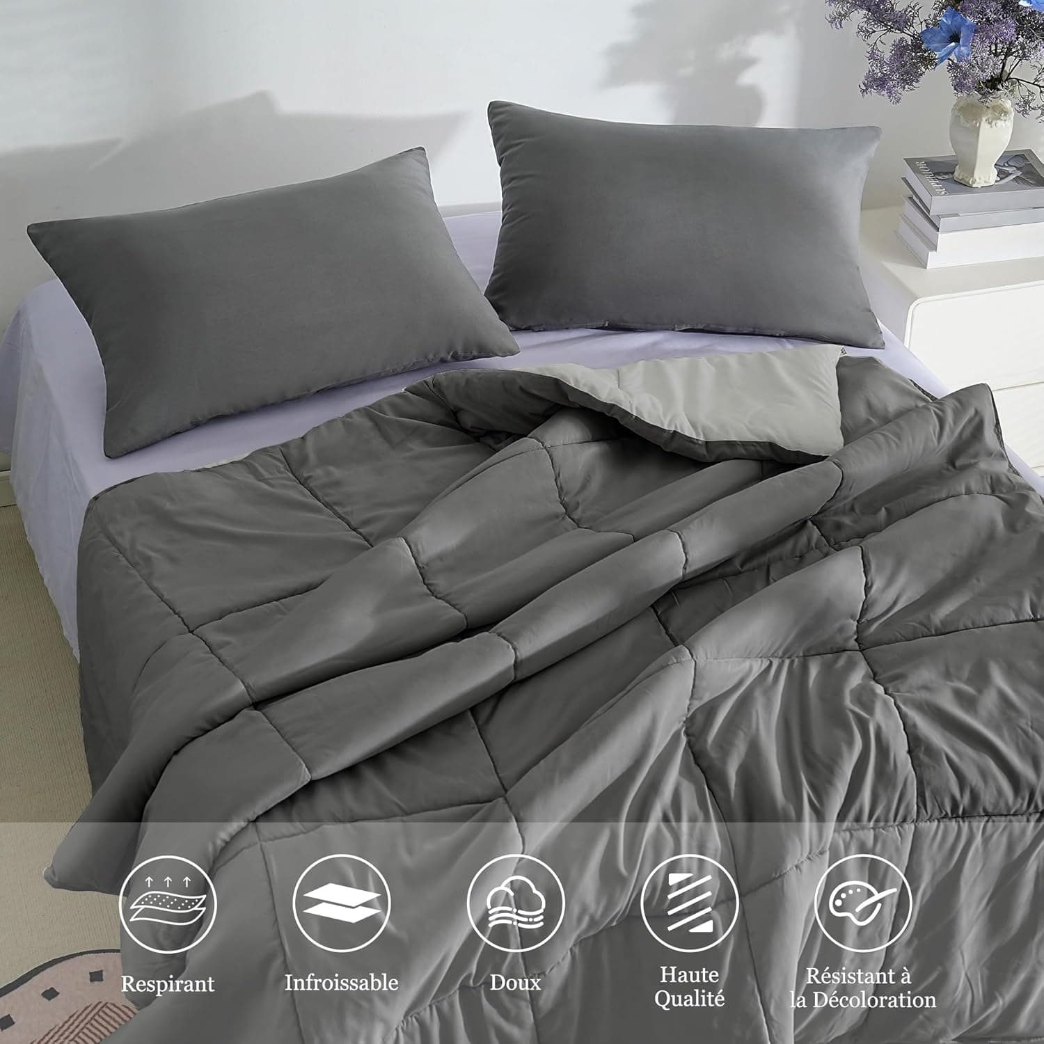 18 Couleurs Lot 2 Taie d'oreiller 50x70 cm Gris Housse Oreiller Coussin pour Canapé Lit Fermeture Éclair Anti-Acariens Hypoallergénique Protège Oreiller Zip Microfibre 4