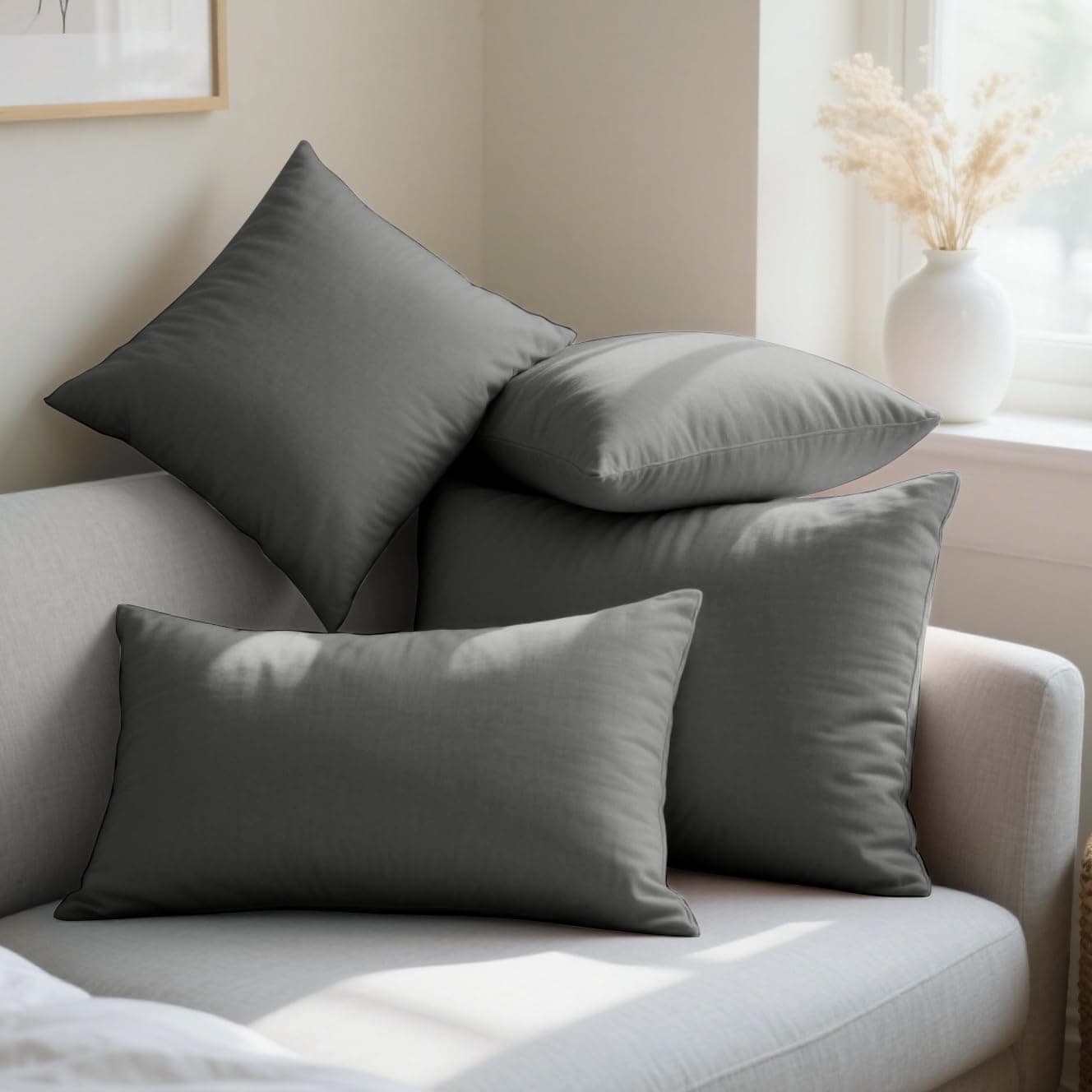 18 Couleurs Lot 2 Taie d'oreiller 50x70 cm Gris Housse Oreiller Coussin pour Canapé Lit Fermeture Éclair Anti-Acariens Hypoallergénique Protège Oreiller Zip Microfibre 7