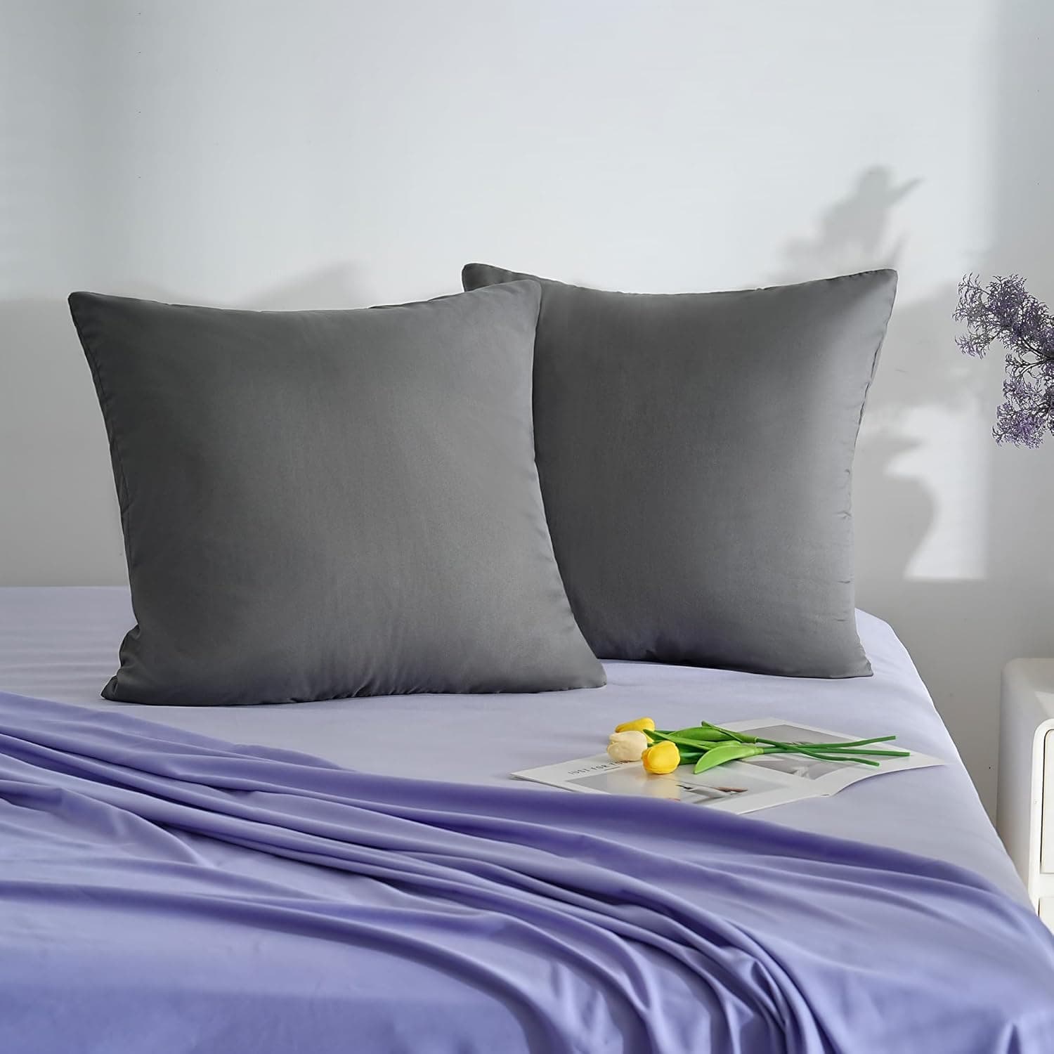 18 Couleurs Lot 2 Taie d'oreiller 65x65 cm Gris Housse Oreiller Coussin pour Canapé Lit Fermeture Éclair Anti-Acariens Hypoallergénique Protège Oreiller Zip Microfibre