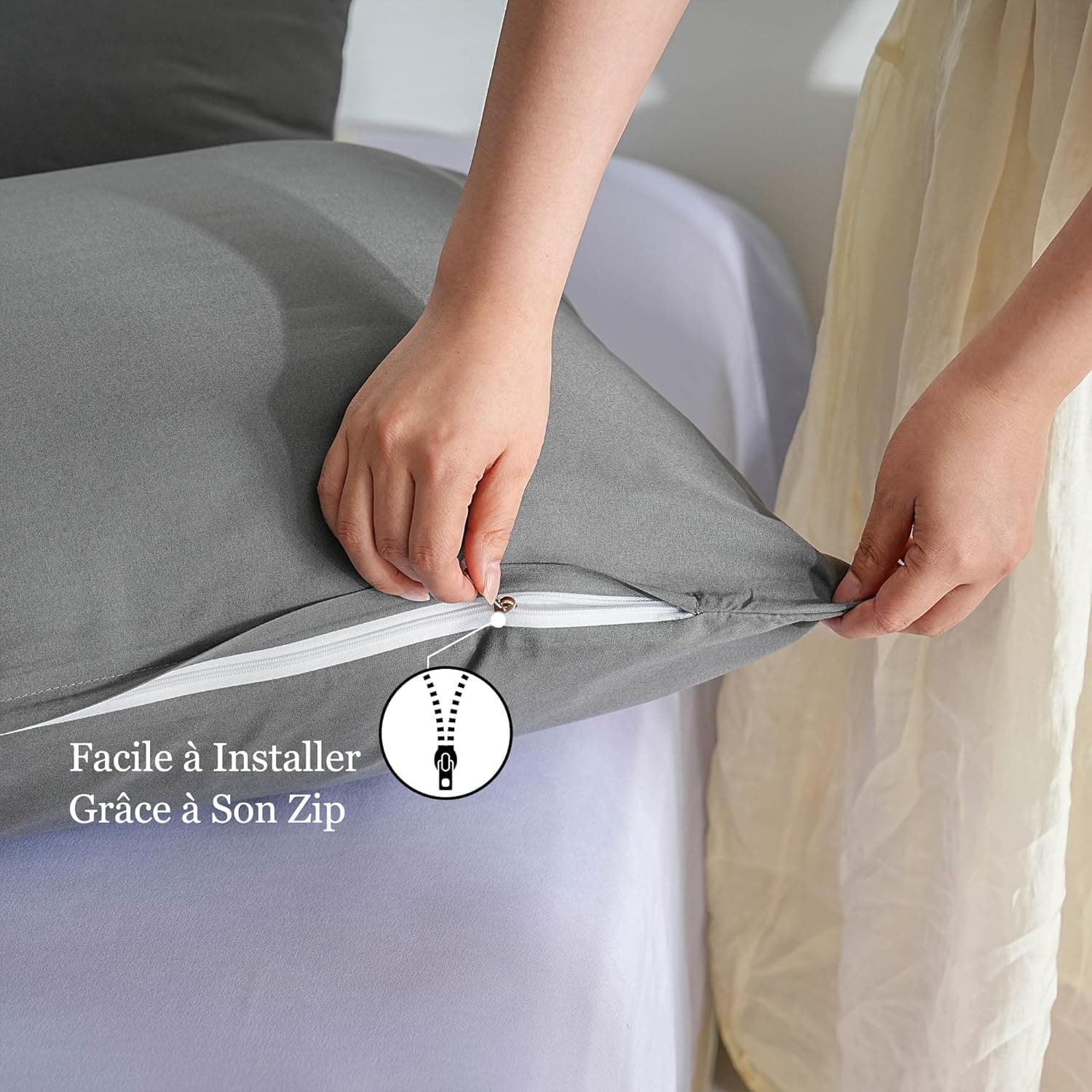 18 Couleurs Lot 2 Taie d'oreiller 65x65 cm Gris Housse Oreiller Coussin pour Canapé Lit Fermeture Éclair Anti-Acariens Hypoallergénique Protège Oreiller Zip Microfibre 5