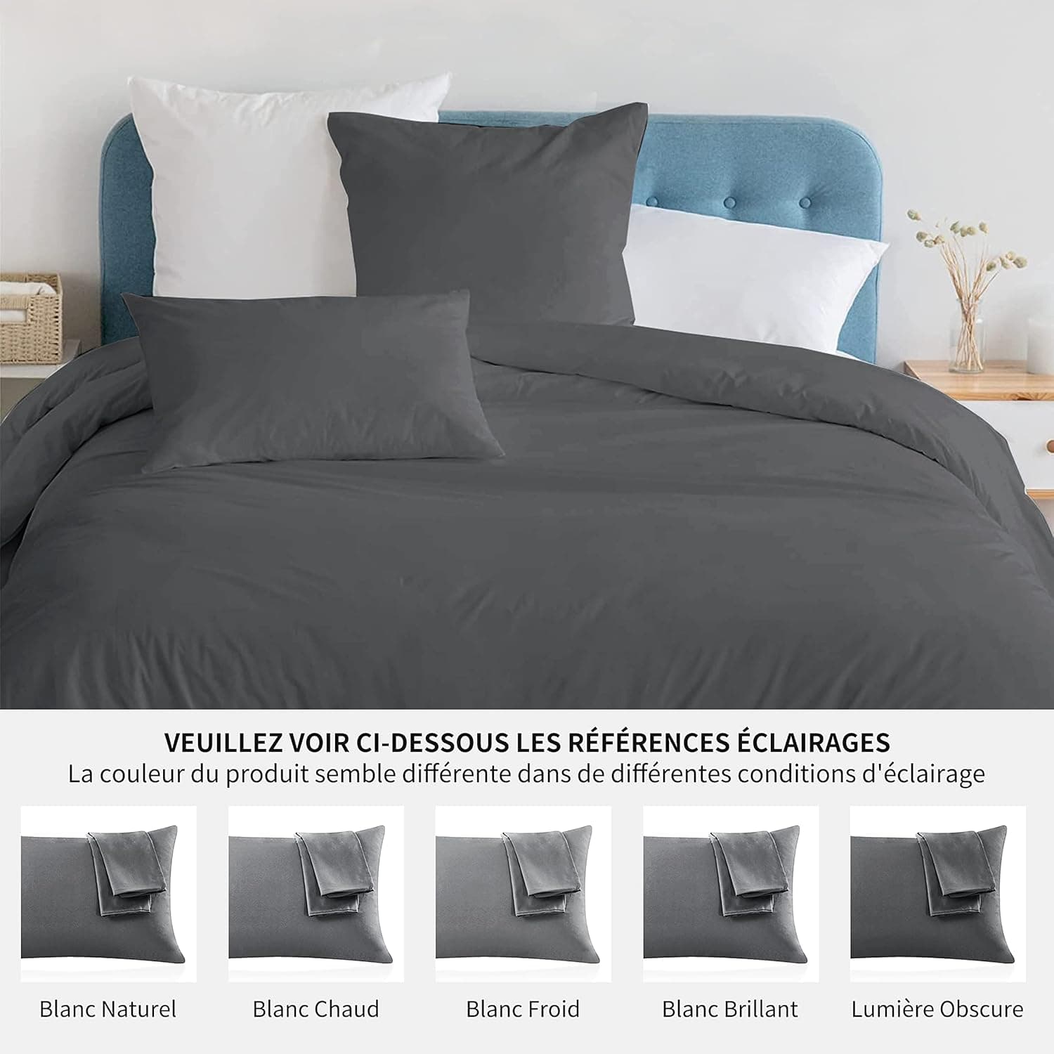 18 Couleurs Lot 2 Taie d'oreiller 65x65 cm Gris Housse Oreiller Coussin pour Canapé Lit Fermeture Éclair Anti-Acariens Hypoallergénique Protège Oreiller Zip Microfibre 8