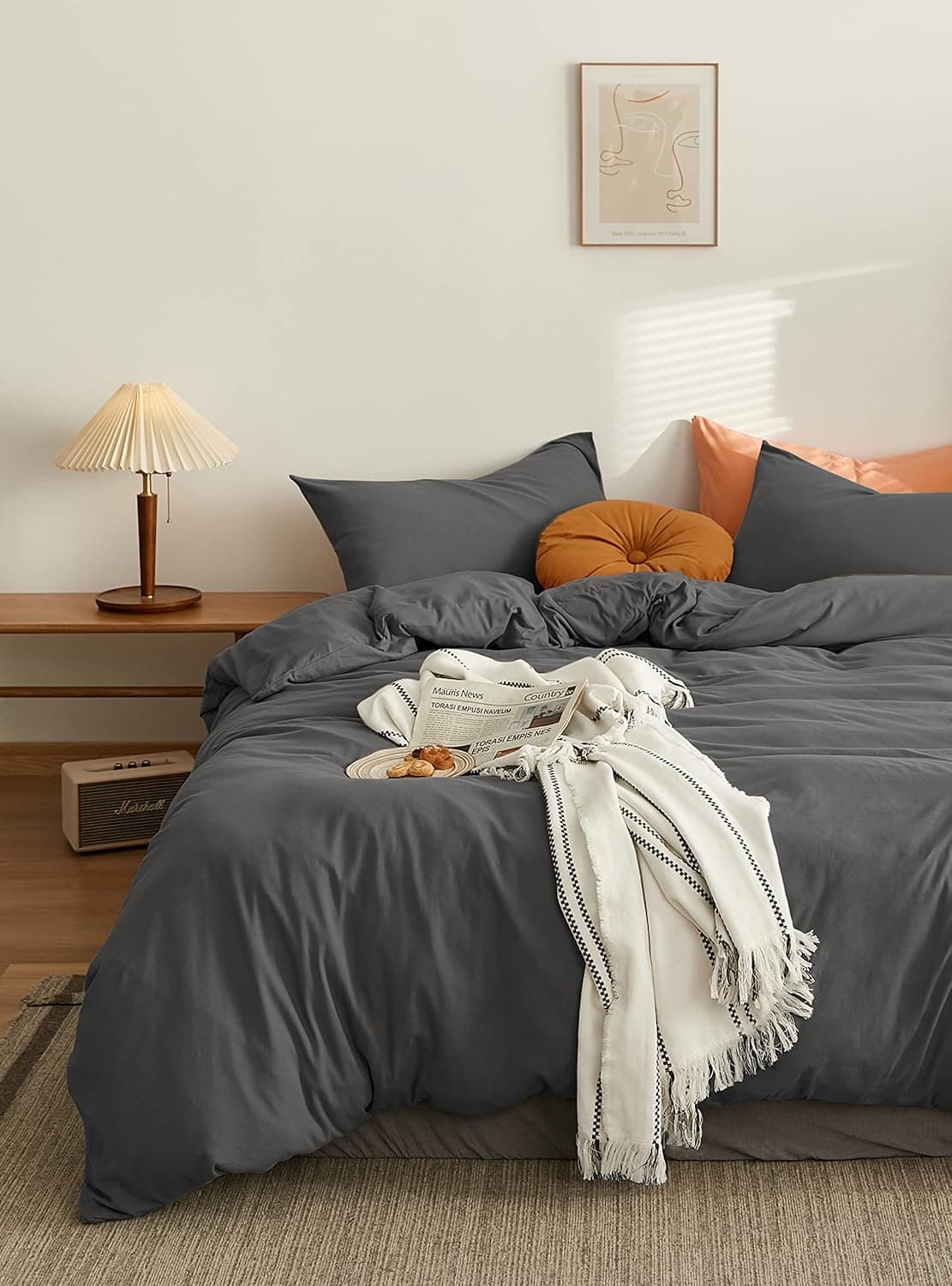 MOHAP Housse de Couette 220x240cm+2 Taies d'oreillers 65x65cm Gris Parure de Lit Adulte 2 Personnes 100 Fils/cm² en Microfibre avec Fermeture Éclair 2