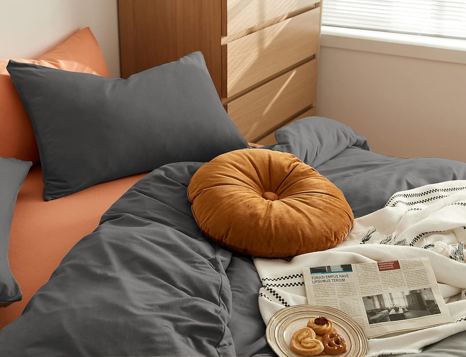 MOHAP Housse de Couette 220x240cm+2 Taies d'oreillers 65x65cm Gris Parure de Lit Adulte 2 Personnes 100 Fils/cm² en Microfibre avec Fermeture Éclair 3