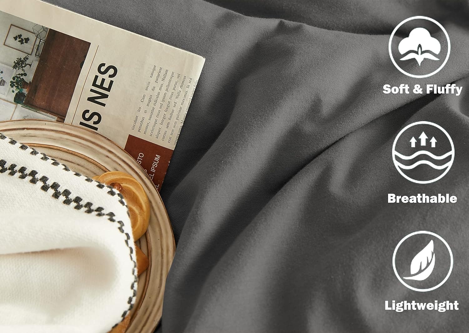 MOHAP Housse de Couette 140x190/200cm+1 Taies d'oreillers 65x65cm Gris Parure de Lit 1 Personnes 100 Fils/cm² en Microfibre avec Fermeture Éclair 3