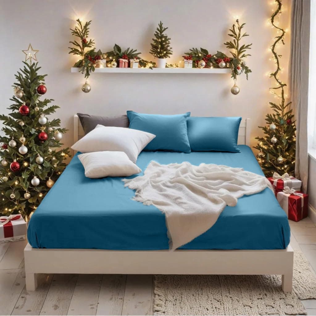 MOHAP Warm Double Size Fitted Sheet Teal with Extra Deep 30 cm Pocket Bed Sheet Only Bedsheet Brushed Microfiber Bottom Sheet for Double Bed 135x190 Teal