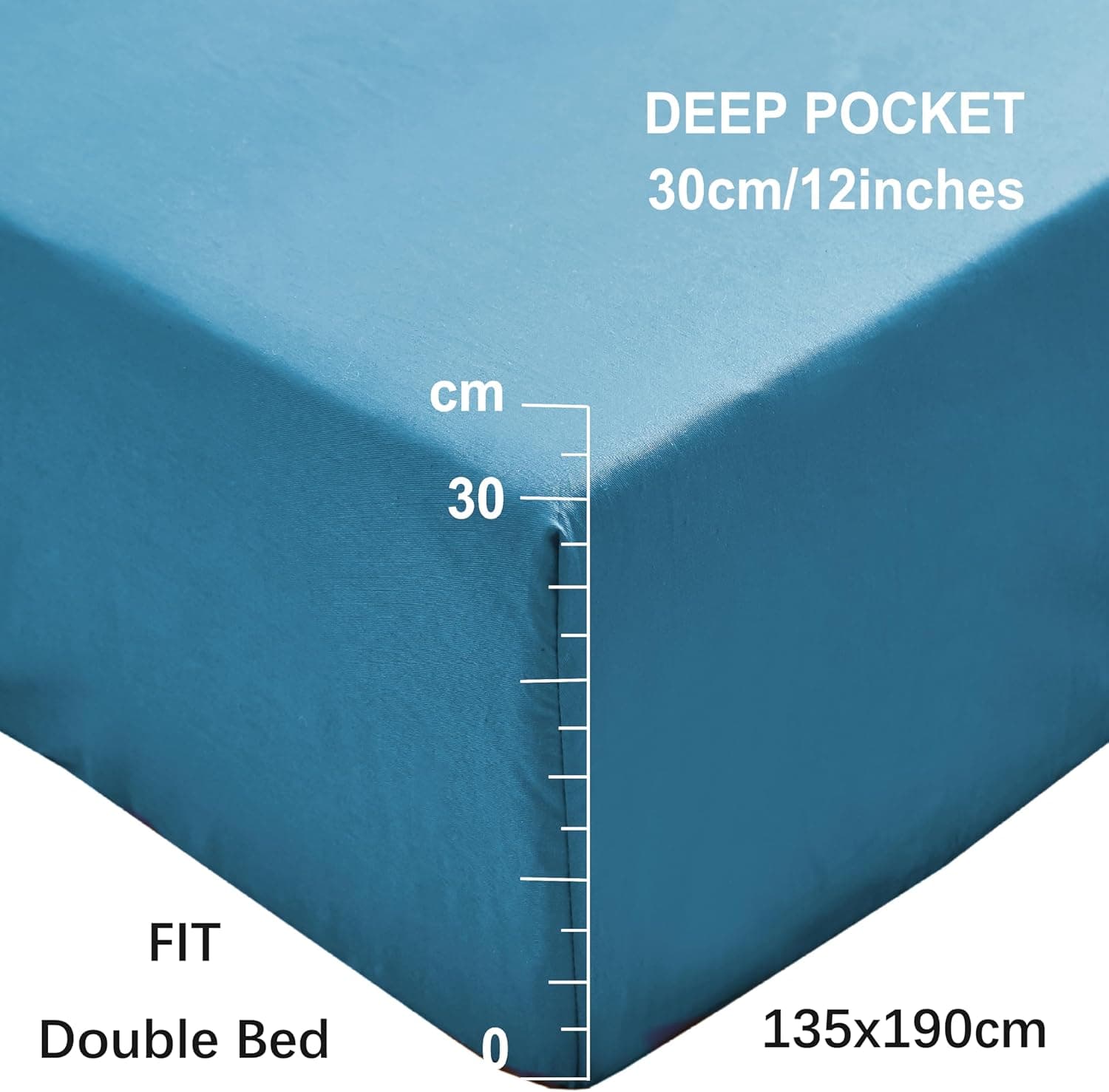 MOHAP Warm Double Size Fitted Sheet Teal with Extra Deep 30 cm Pocket Bed Sheet Only Bedsheet Brushed Microfiber Bottom Sheet for Double Bed 135x190 Teal 2
